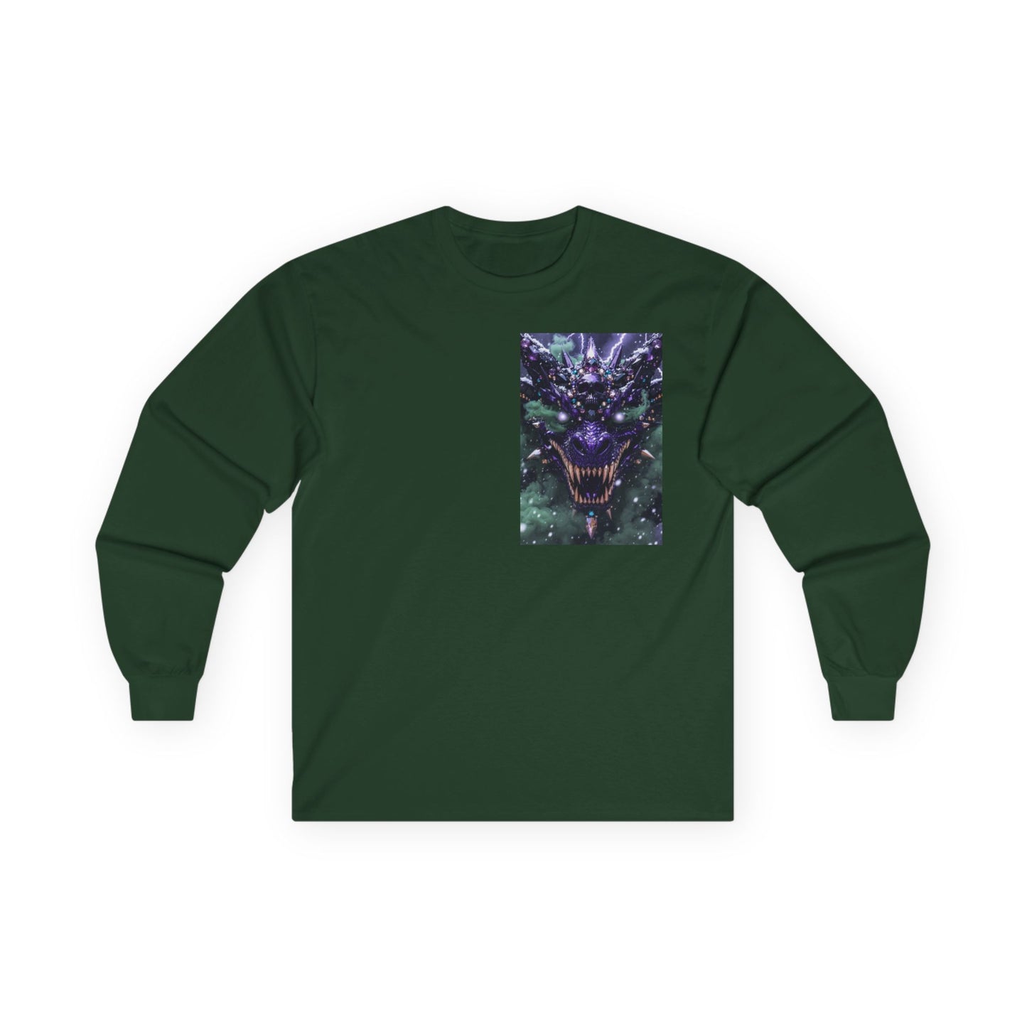 Dragon Skull Face Long Sleeve Tee — Dark Fantasy Chest Graphic