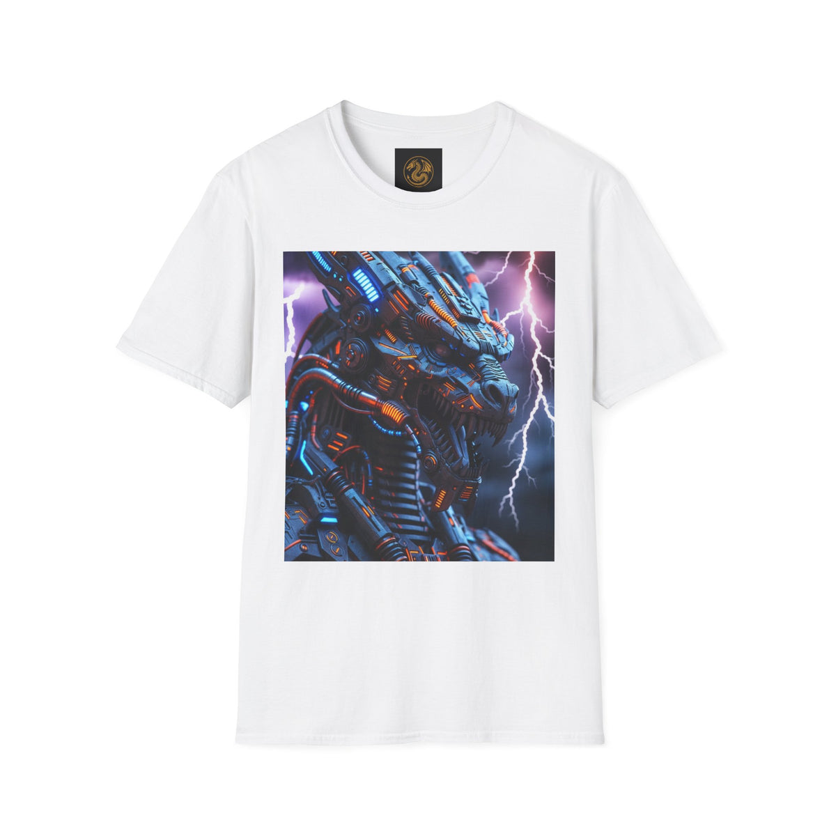 A Cyber Dragon T‑Shirt — Neon Mech Dragon with Lightning Graphic
