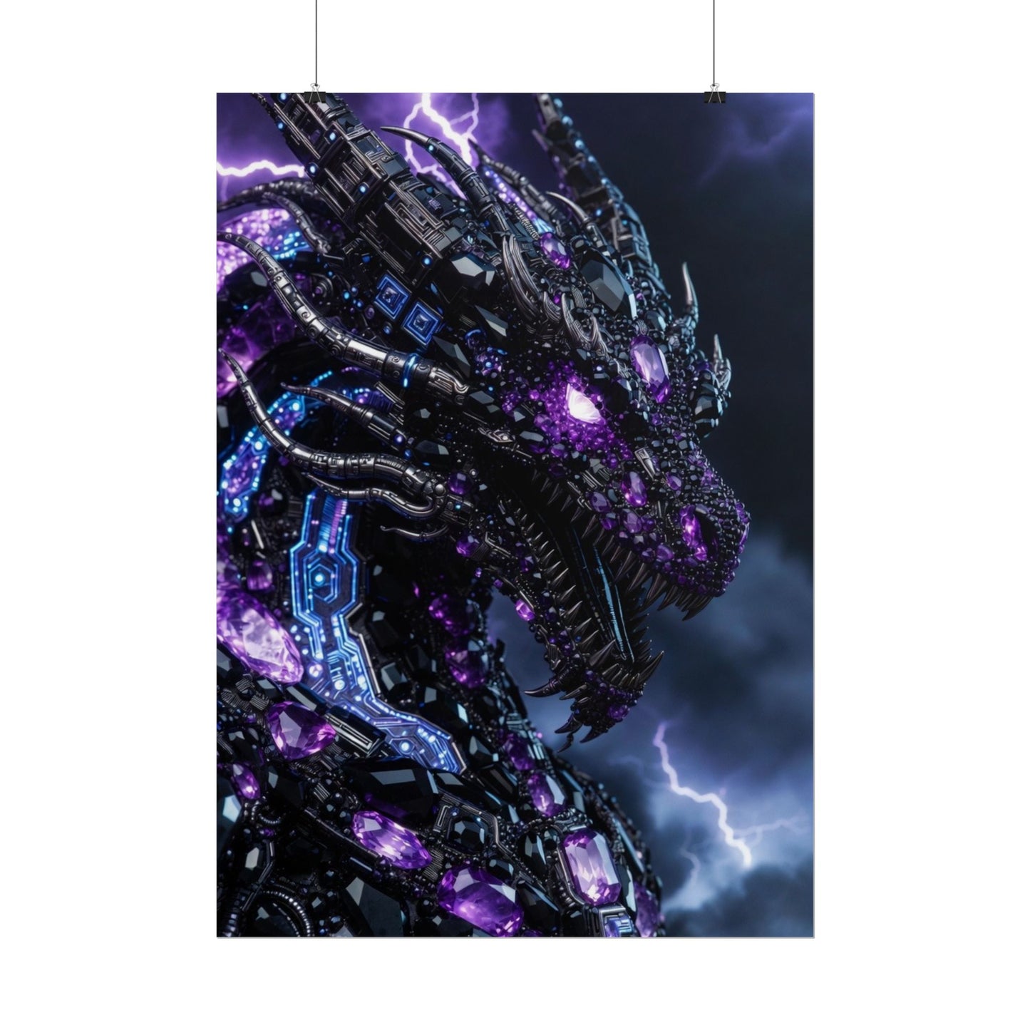 Rolled Poster — Cyberpunk Dragon Storm Art Print
