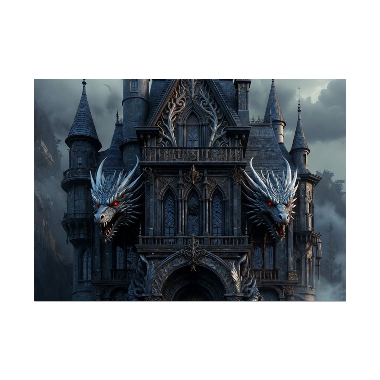 Gothic Dragon Castle Rolled Poster — Dark Fantasy Wall Art