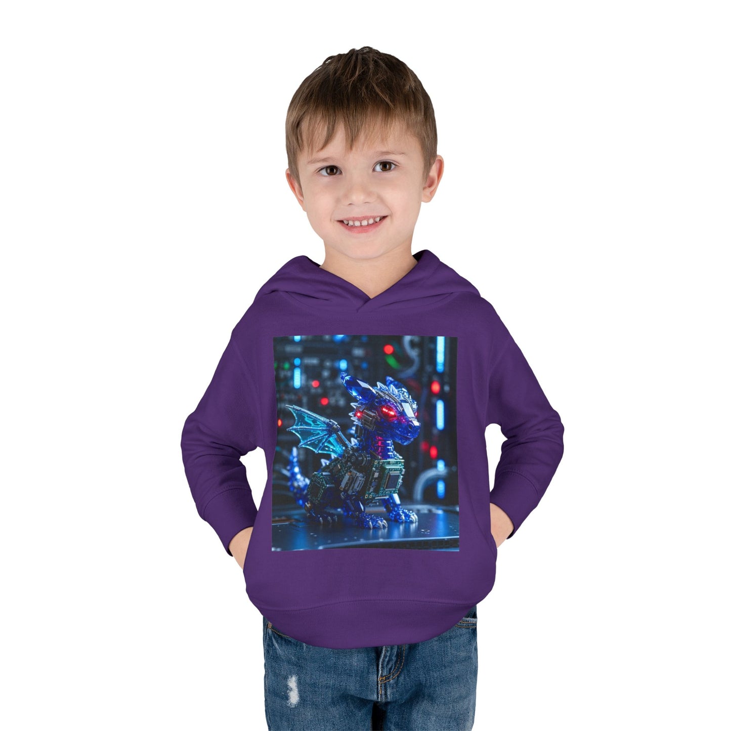 Toddler Hoodie — Neon Robot Dragon Pullover for Kids