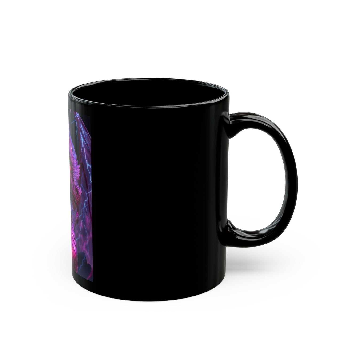 Dragon Mug — Neon Pink Lightning Dragon Black Ceramic Coffee Cup (11oz/15oz)