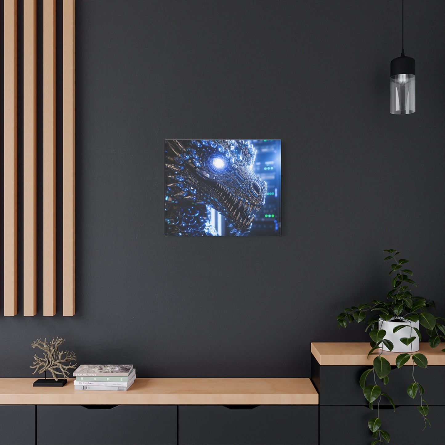 Cyber Dragon Canvas Print — Futuristic Metallic Dragon Wall Art