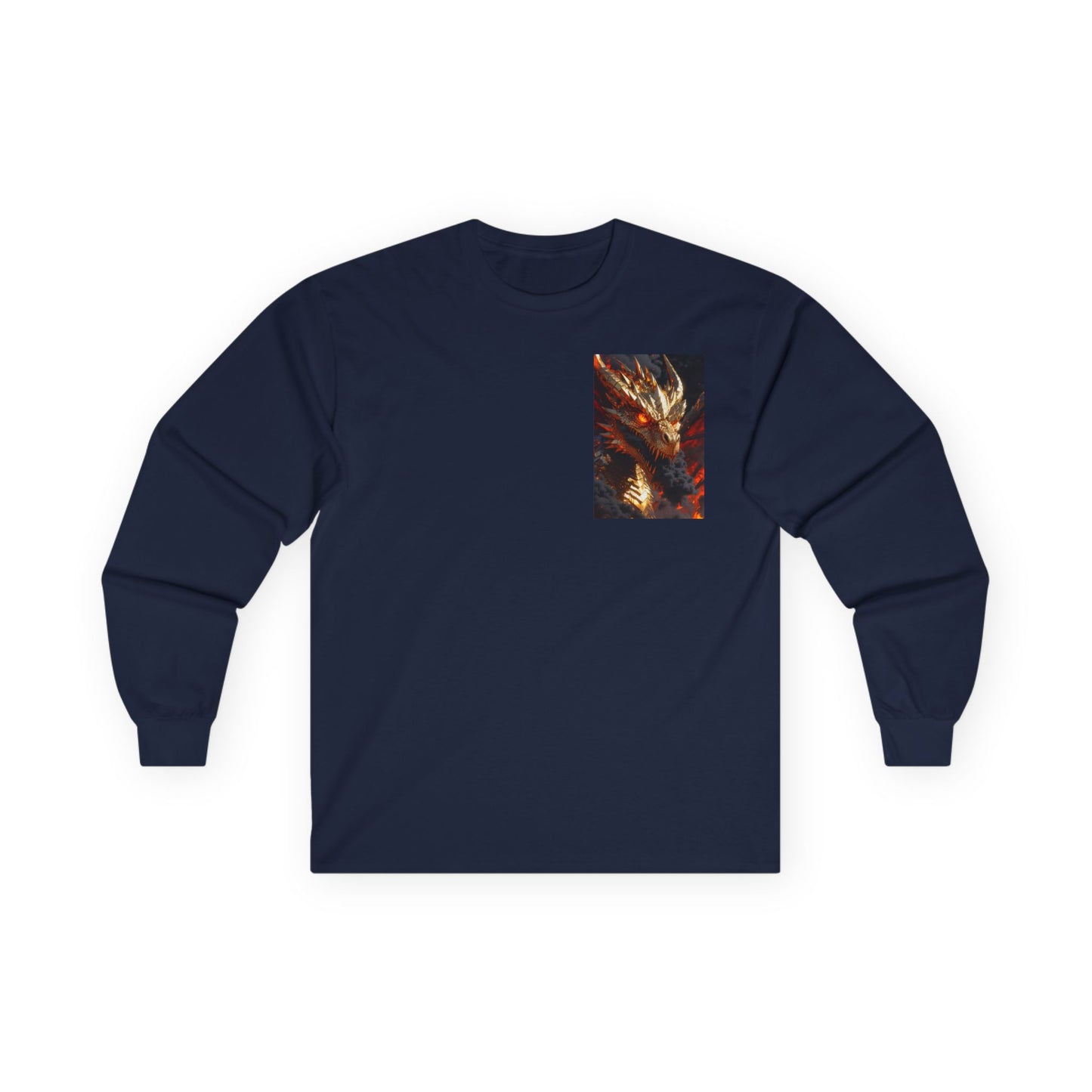 Dragon Flame Chest Graphic Long Sleeve Tee — Fiery Fantasy Shirt