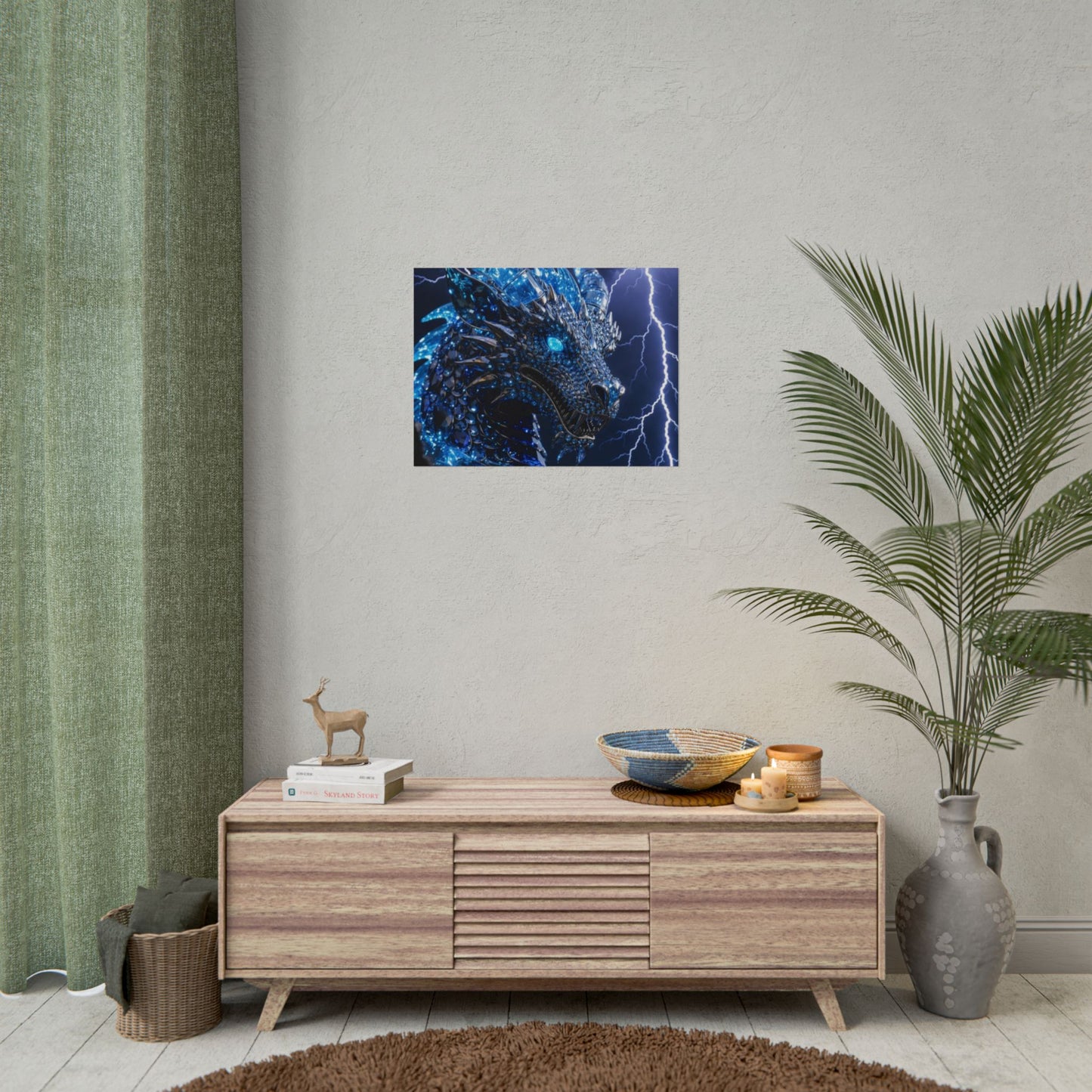 Blue Lightning Dragon Poster — Fantasy Wall Art Rolled Poster