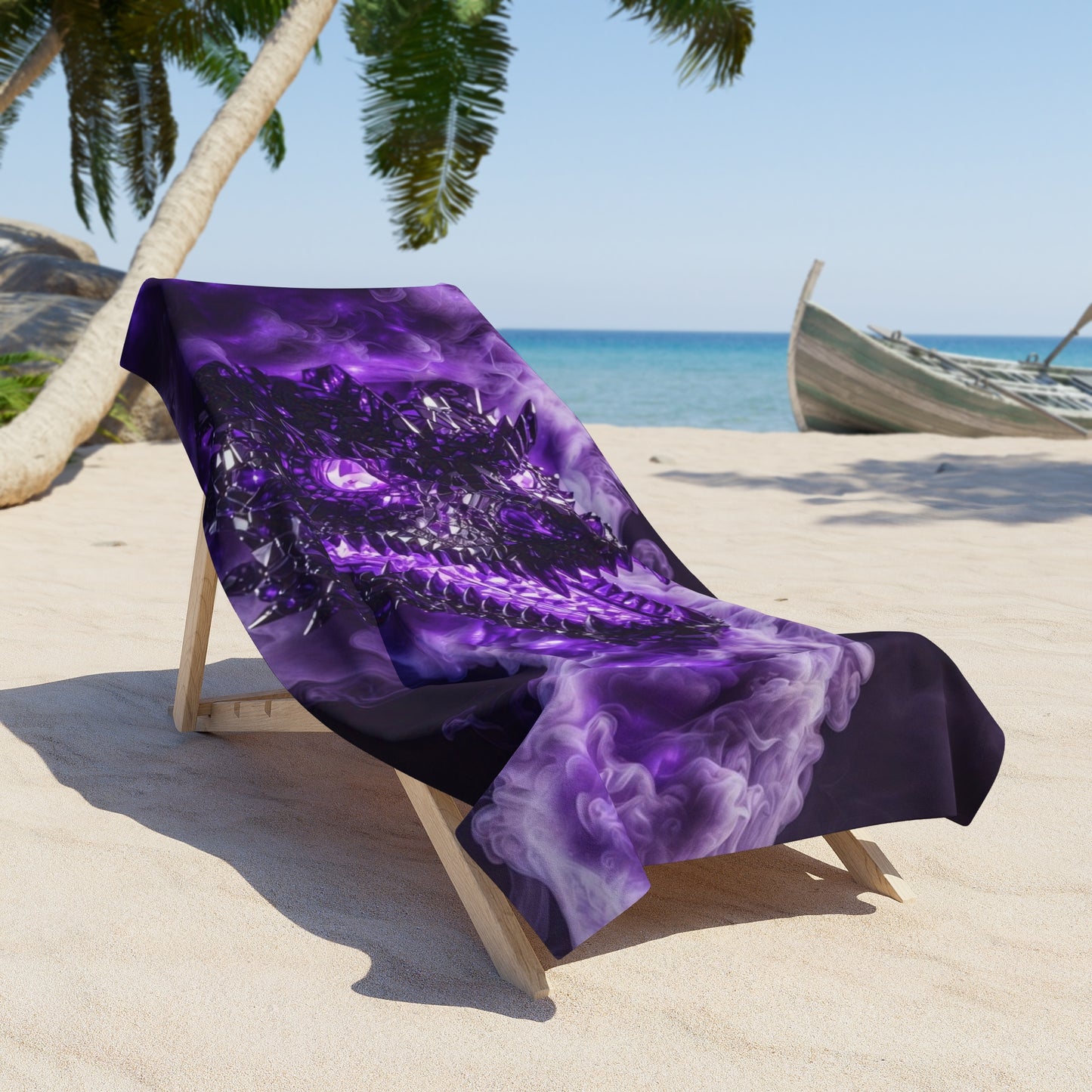 Purple Dragon Skull Beach Towel — Gothic Vaporwave Swim Towel