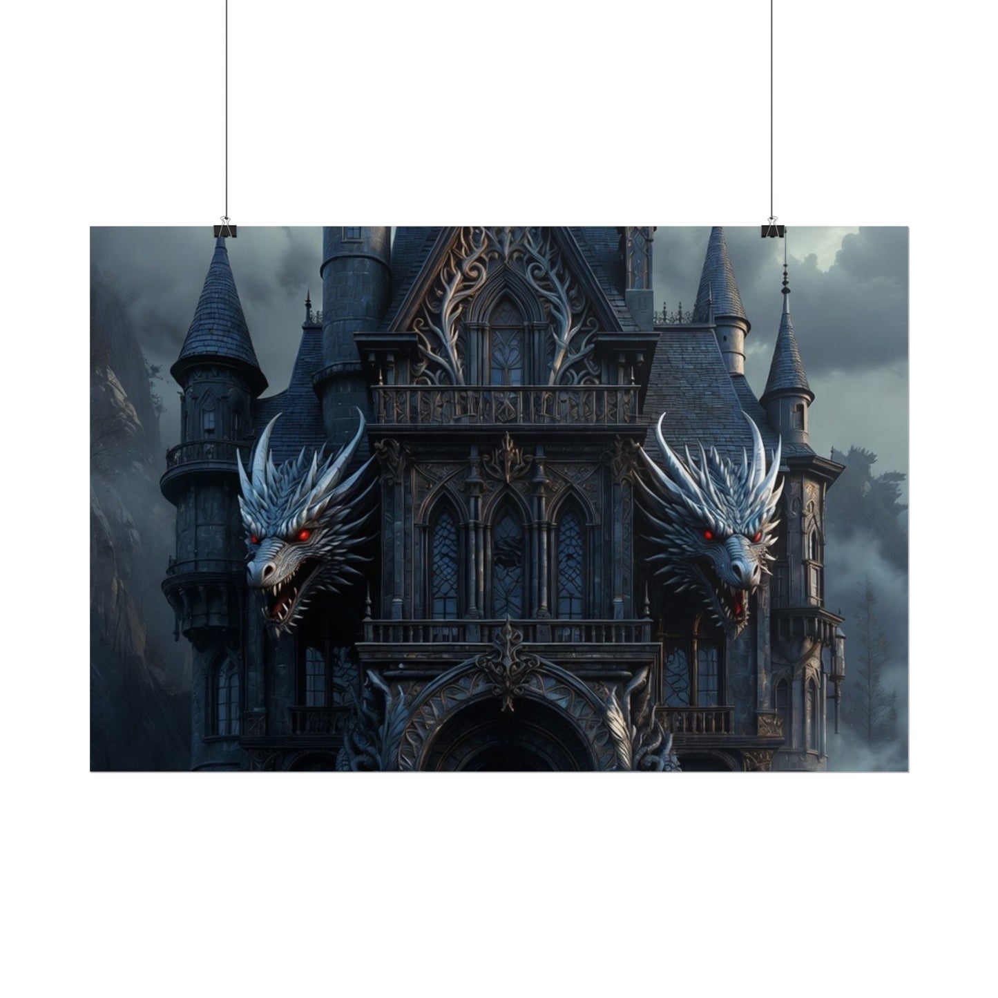 Gothic Dragon Castle Rolled Poster — Dark Fantasy Wall Art