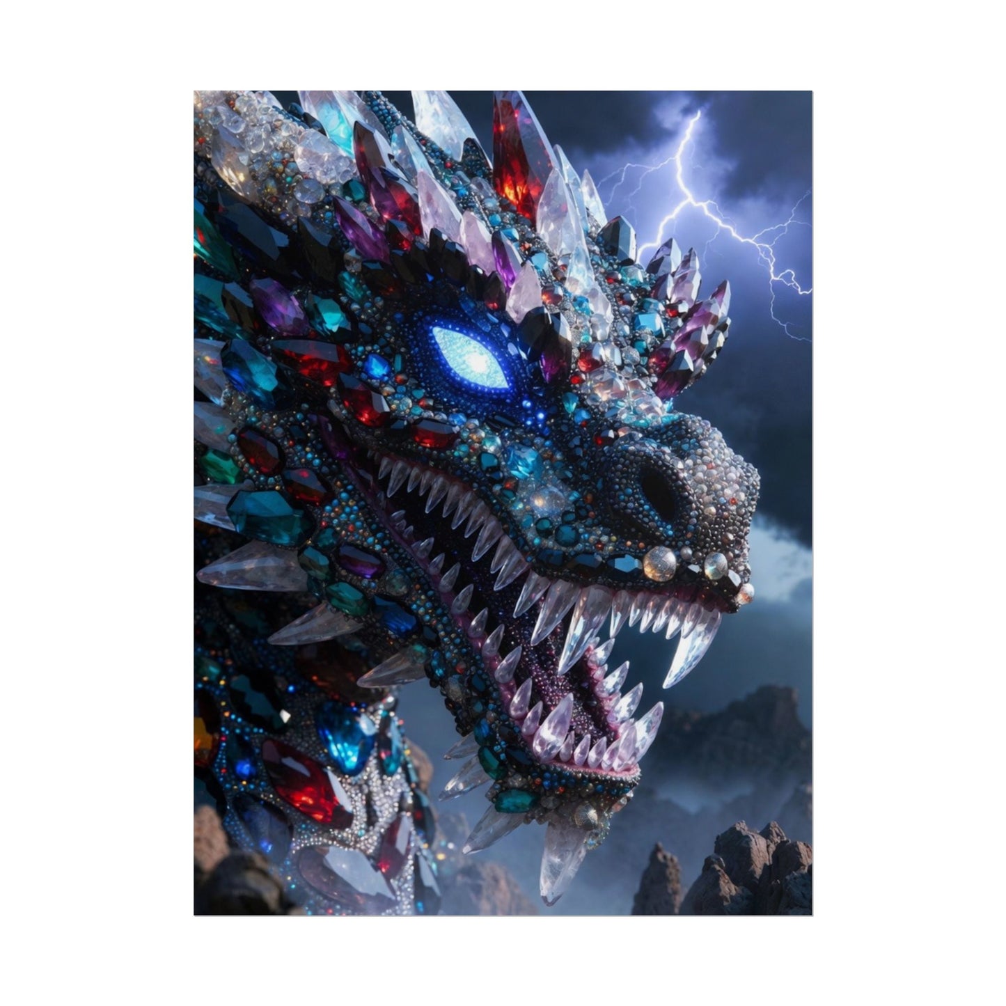 Dragon Crystal Poster — Fantasy Gem-Encrusted Dragon Wall Art (Rolled Poster)