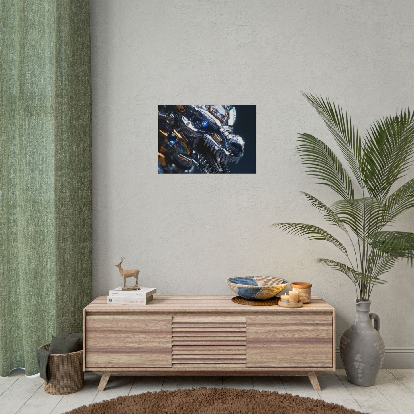 Mechanical Dragon Poster — Futuristic Gold & Blue Sci‑Fi Wall Art