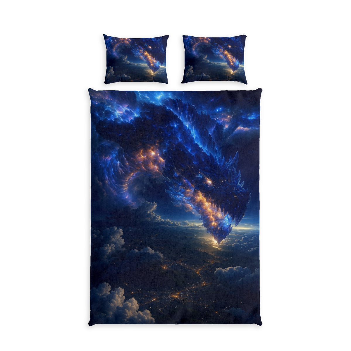 Galaxy Dragon Cotton Bed Set - Cosmic Blue Duvet Cover & Pillowcase
