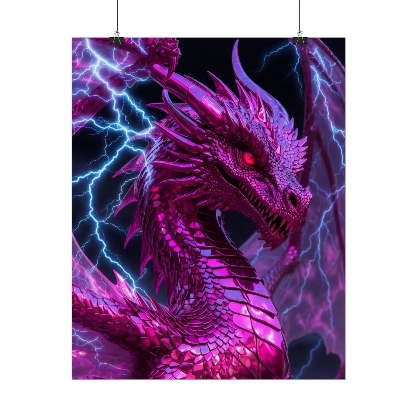 Pink Electric Dragon Poster — Fantasy Wall Art Rolled Poster