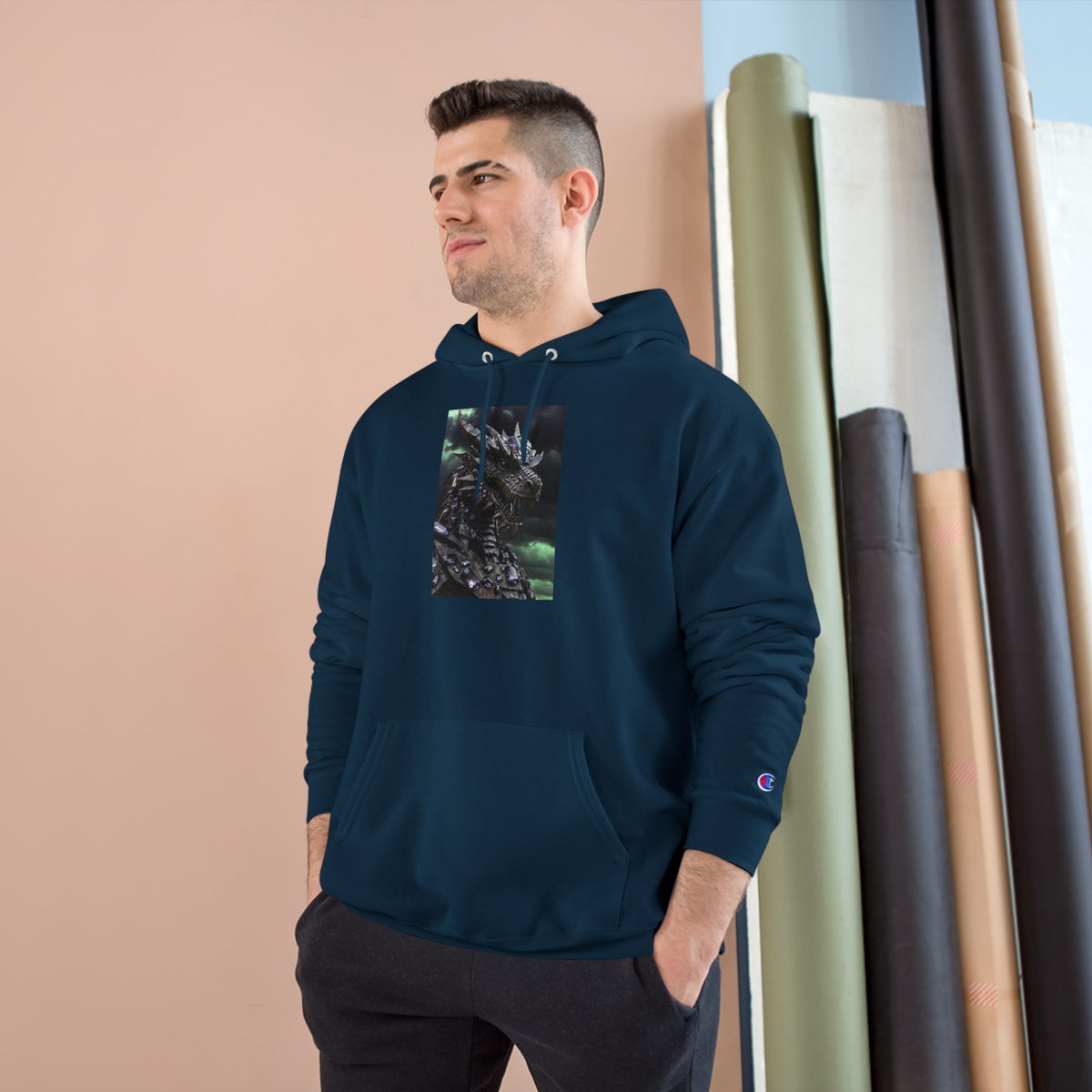 A Champion Hoodie with Artistic Dragon Design - Cozy Streetwear for Creative Souls, Perfect for Gifts, Festivals, and Everyday Wear