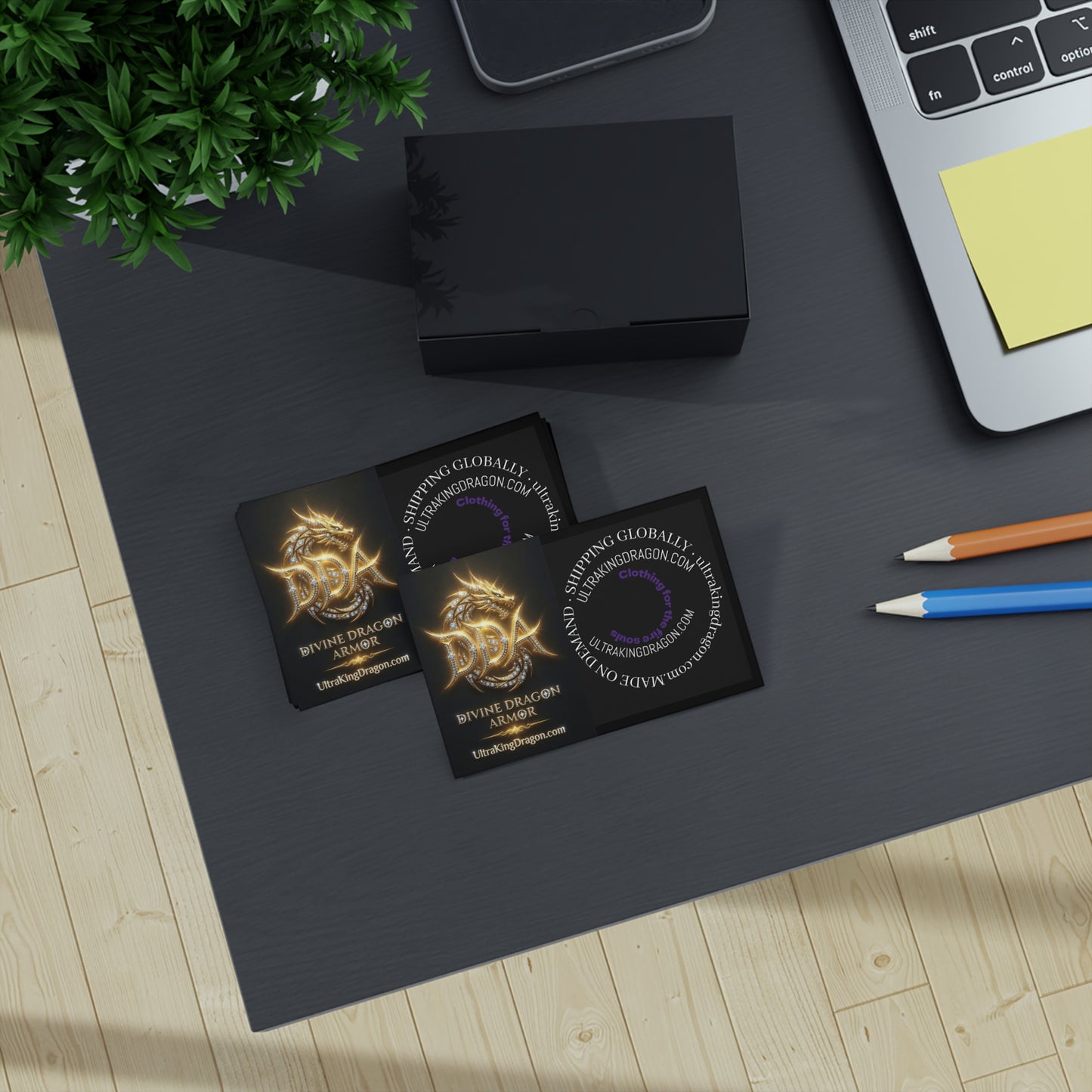 Gold Dragon Armor Business Cards — 100 Premium Metallic Logo Cards
