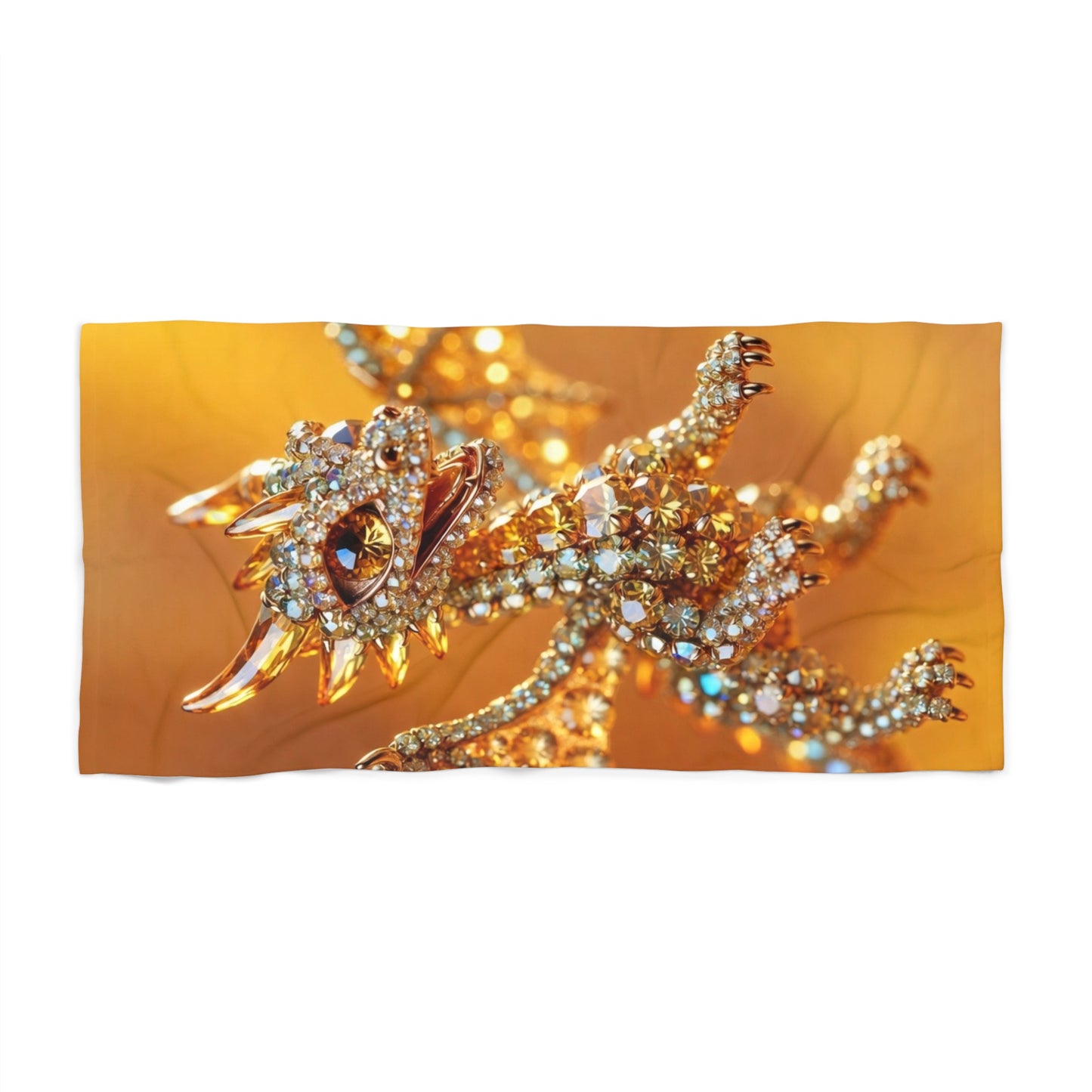 Dragon Jewel Beach Towel — Sparkling Gold Rhinestone Dragon Design