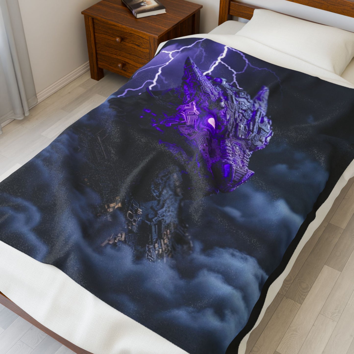 Dragon Storm Velveteen Plush Blanket — Purple Lightning Fantasy Throw