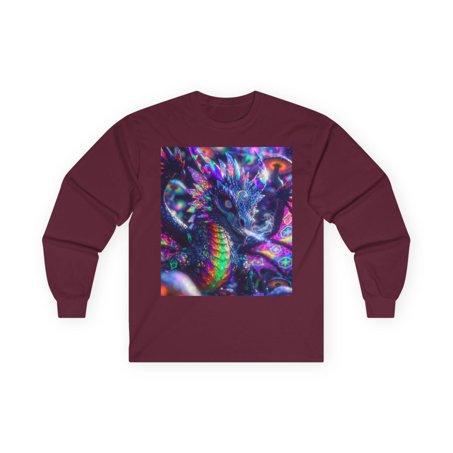 Psychedelic Dragon Long Sleeve Tee — Neon Fantasy Dragon Graphic