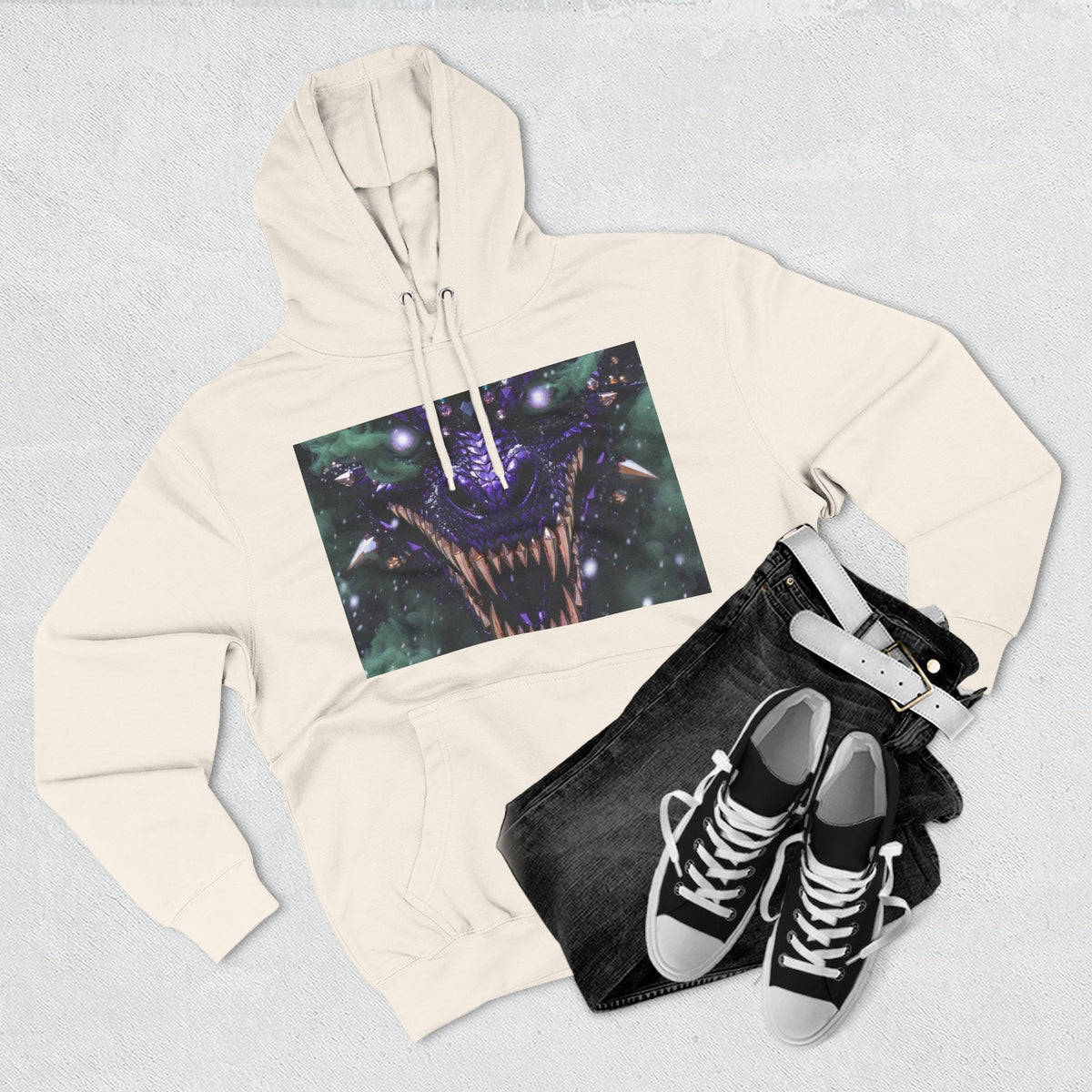 A Mystic Cosmic 🐉 Hoodie — Astral Galaxy Cat Chest Print Fleece Hoodie