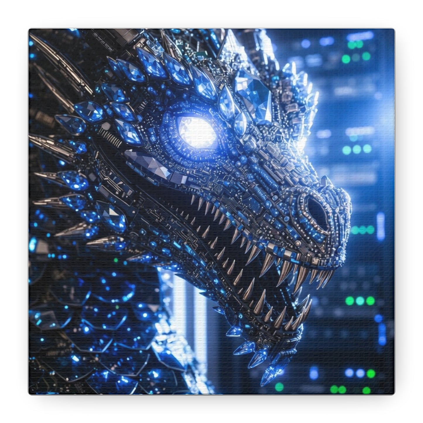 Cyber Dragon Canvas Print — Futuristic Metallic Dragon Wall Art