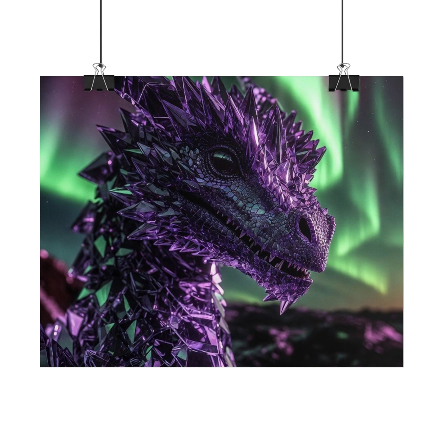 Aurora Dragon Rolled Poster — Purple Crystal Dragon Wall Art