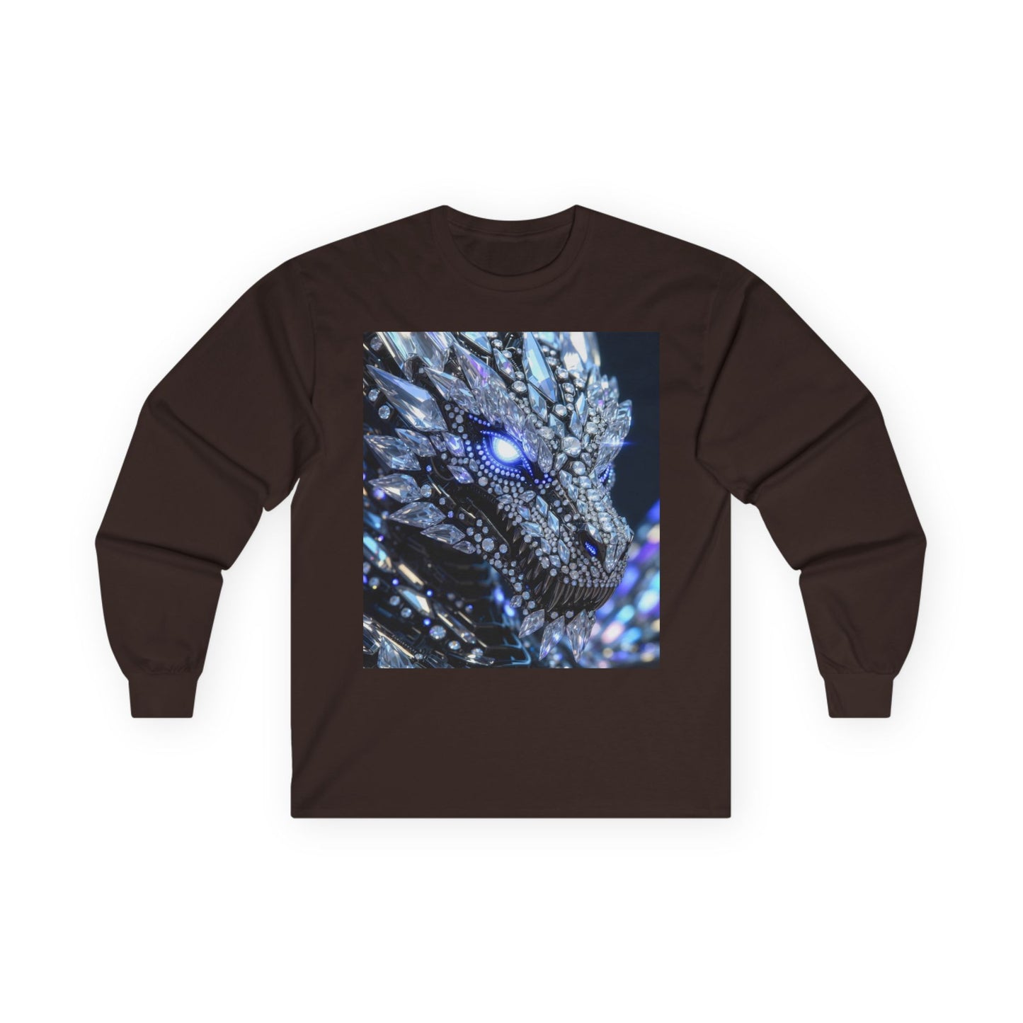 Dragon Art Long Sleeve Tee — Blue Crystal Dragon Graphic