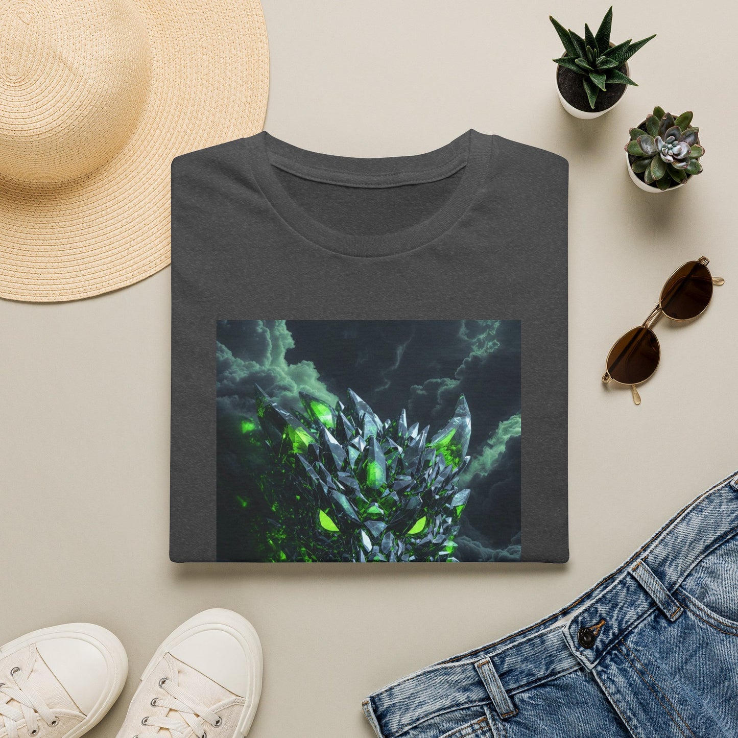 Dragon Skull T‑Shirt — Neon Green Crystal Wyvern Graphic Tee