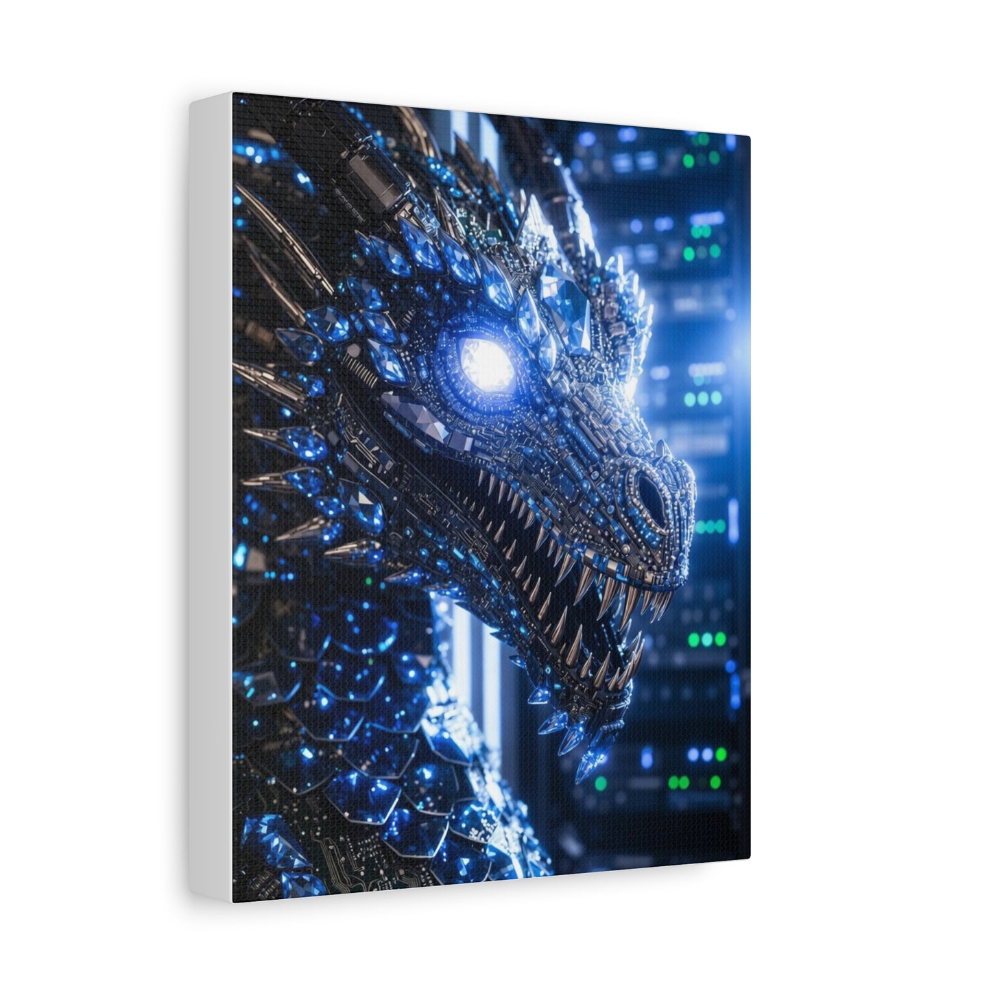 Cyber Dragon Canvas Print — Futuristic Metallic Dragon Wall Art