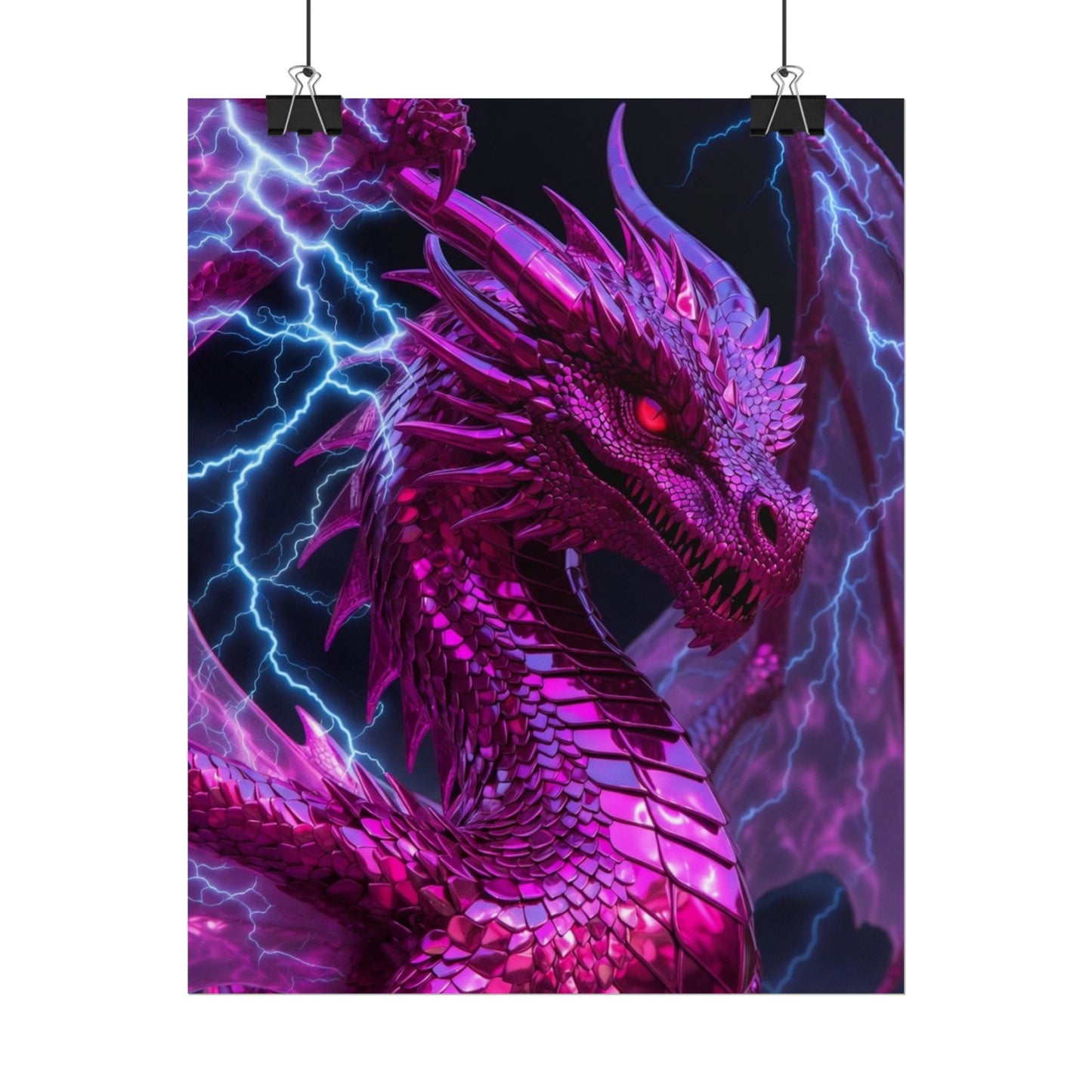 Pink Electric Dragon Poster — Fantasy Wall Art Rolled Poster
