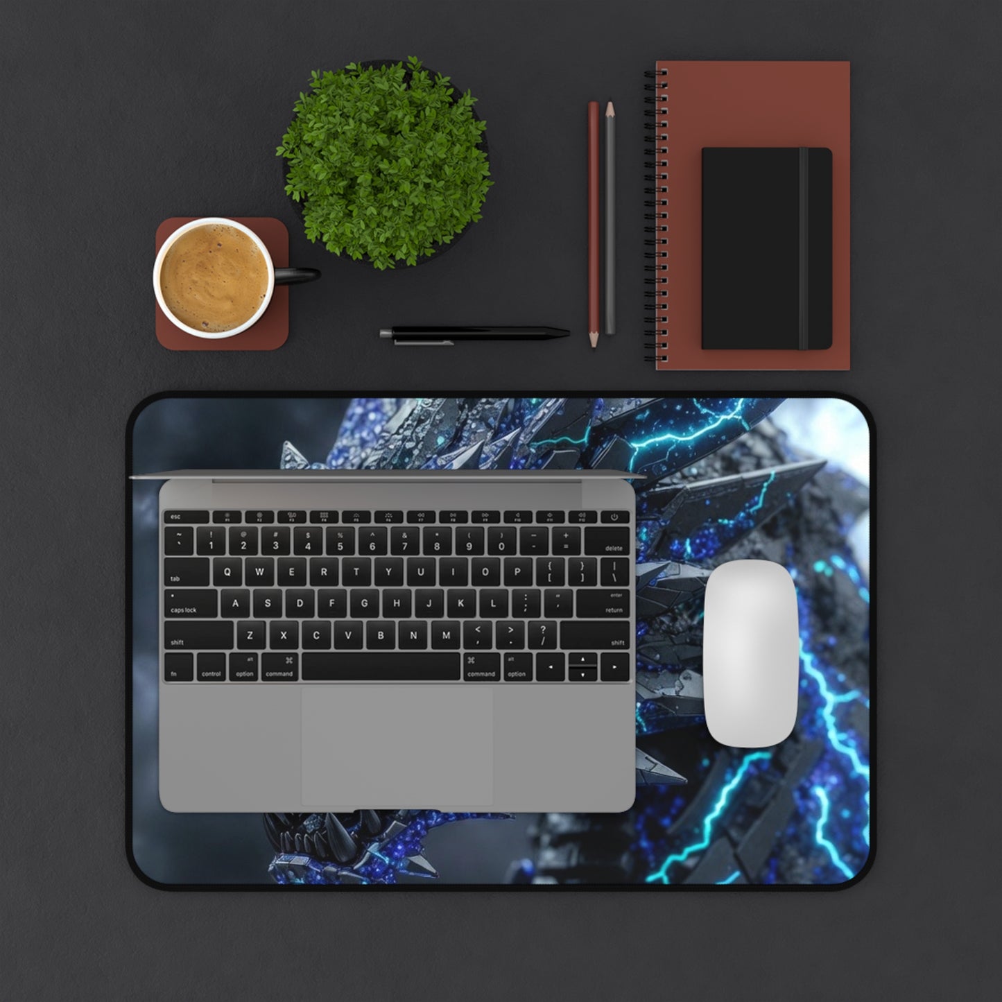 Electric Ice Dragon Desk Mat — Gaming Mouse Pad with Neon Lightning Artwork