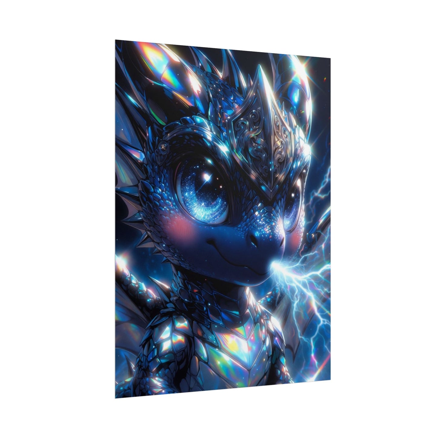 Shiny Blue Dragon Rolled Poster — Cute Electric Fantasy Wall Art