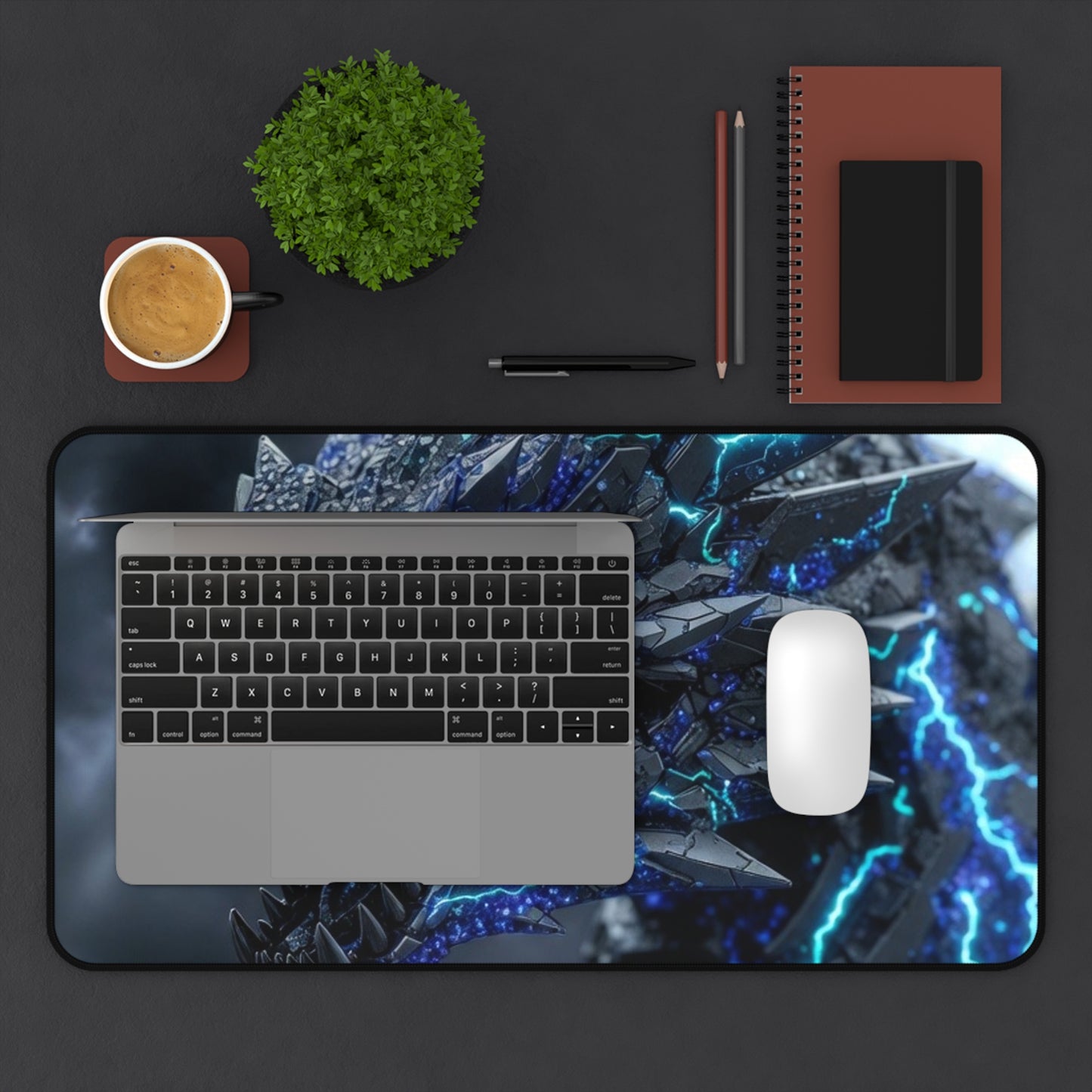 Electric Ice Dragon Desk Mat — Gaming Mouse Pad with Neon Lightning Artwork