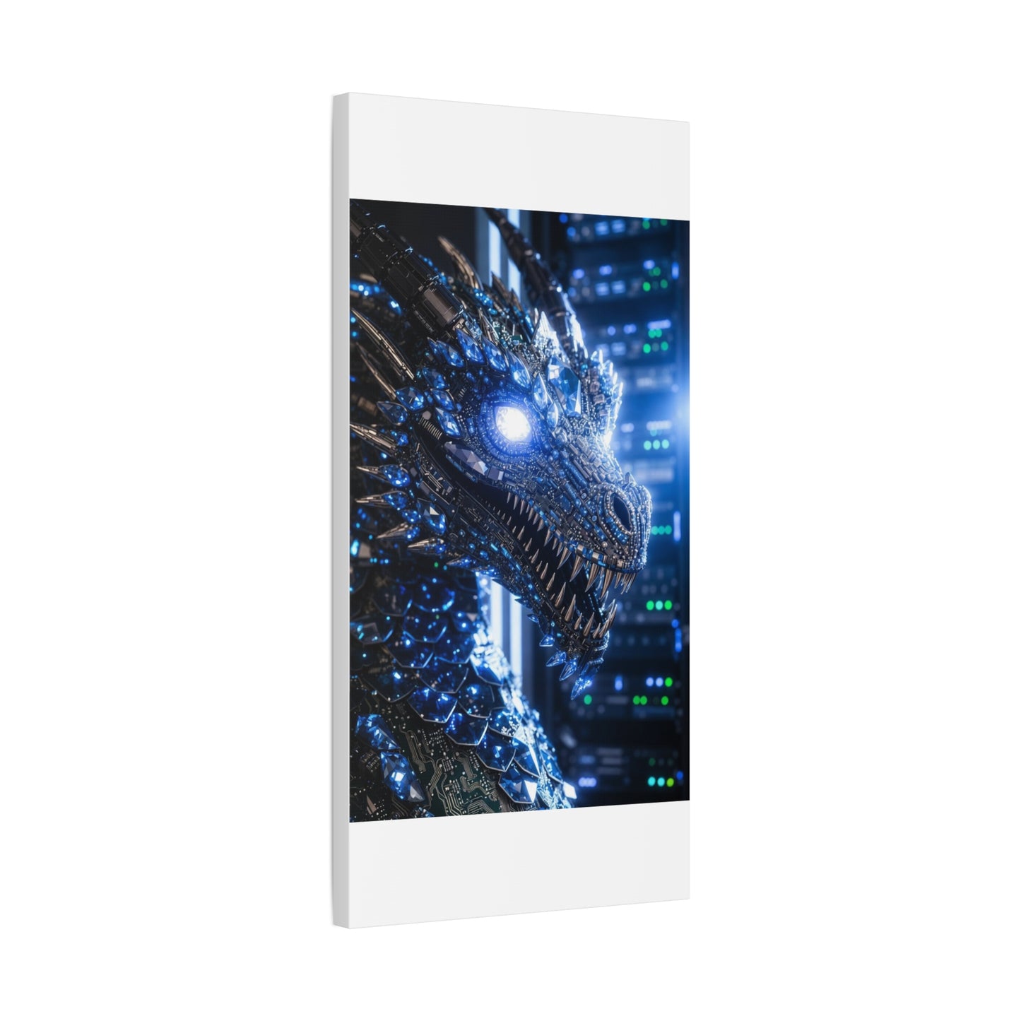 Cyber Dragon Canvas Print — Futuristic Metallic Dragon Wall Art