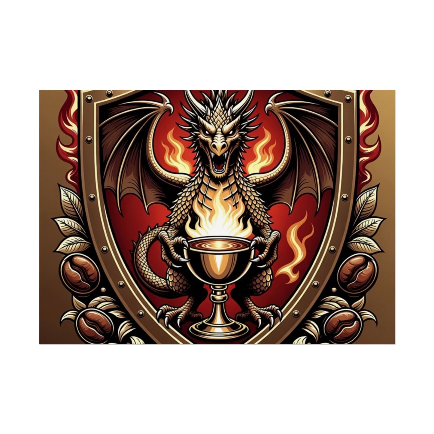 Dragon's Brew Poster — Fantasy Dragon Shield Artwork Rolled Poster