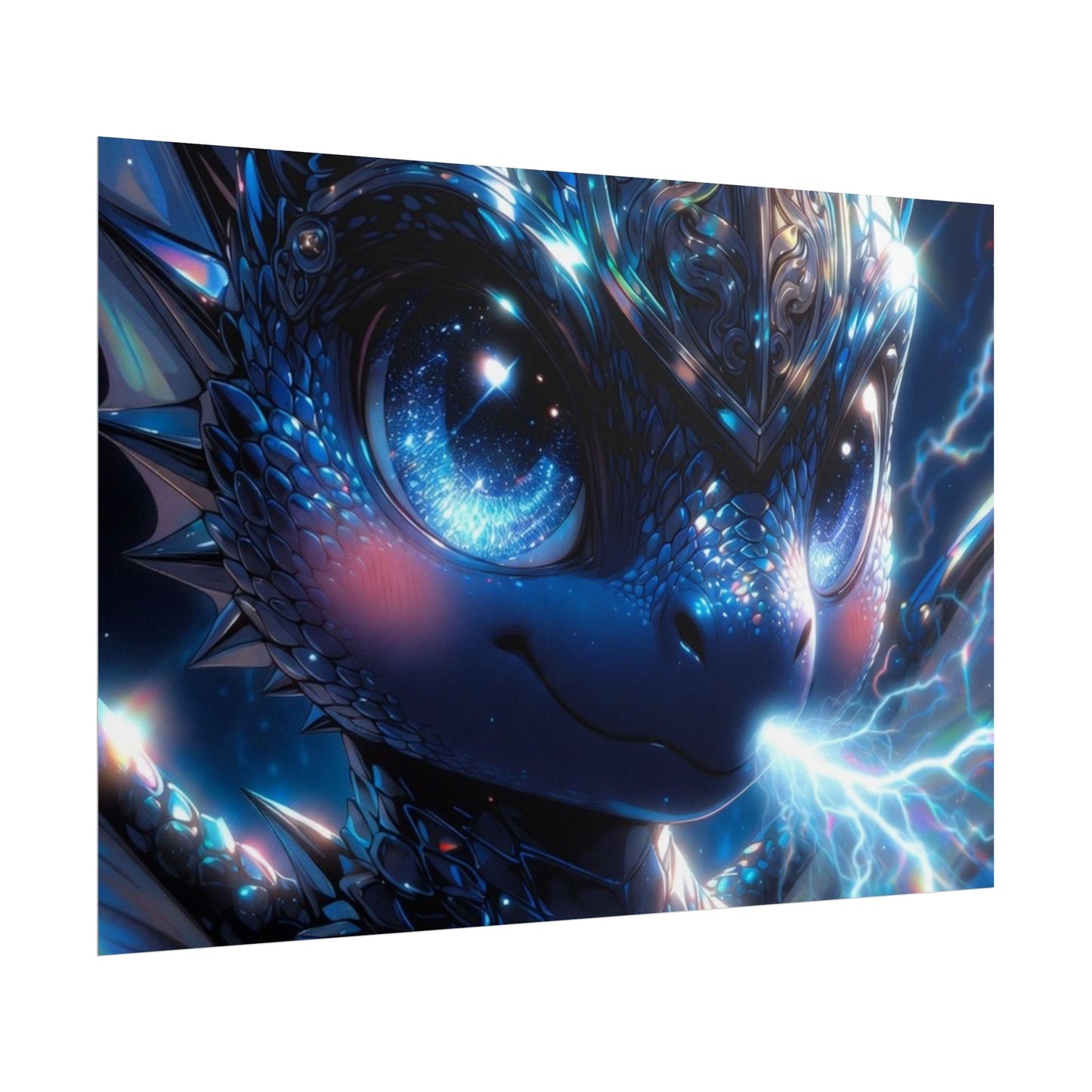 Shiny Blue Dragon Rolled Poster — Cute Electric Fantasy Wall Art