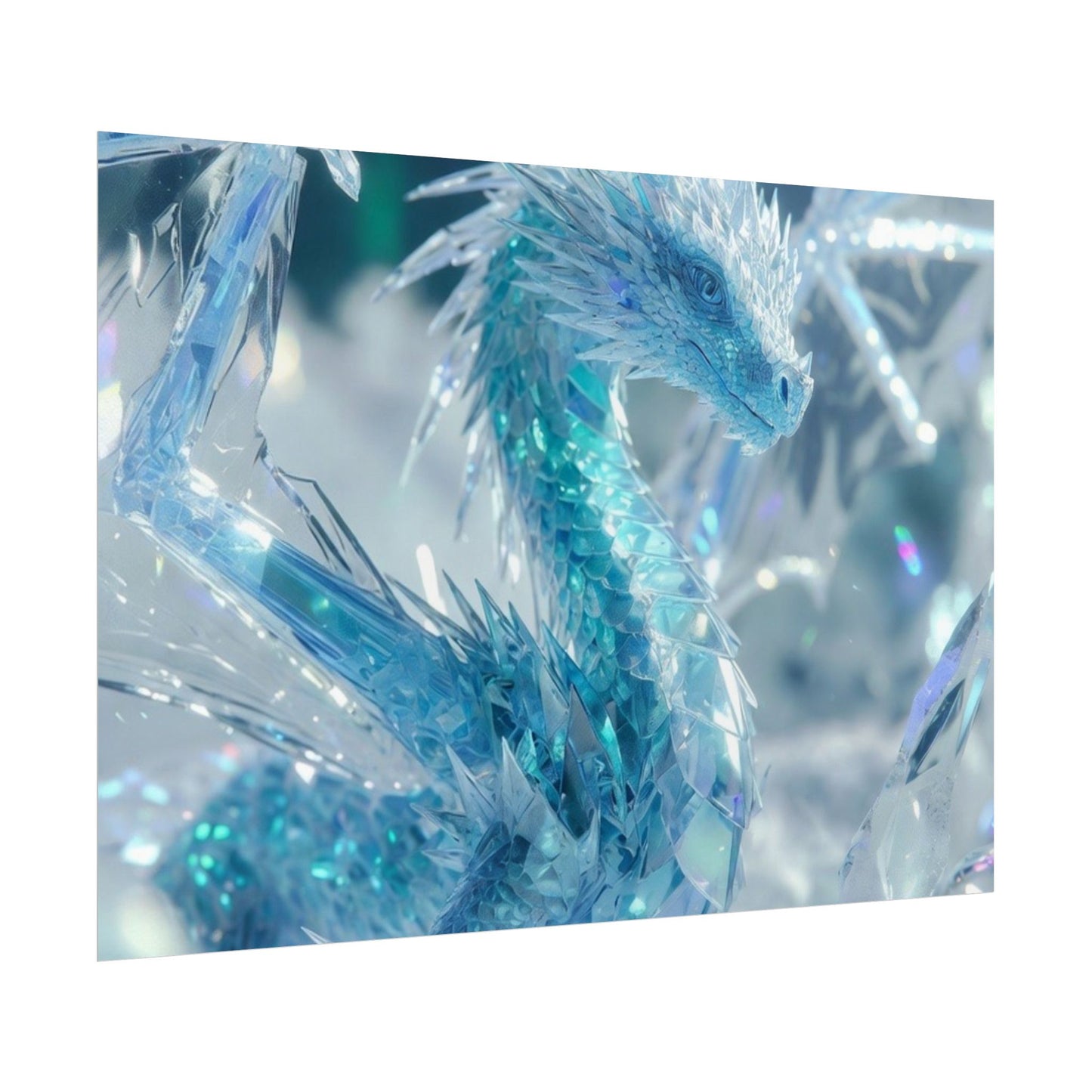 Ice Crystal Dragon Poster — Fantasy Aurora Wall Art (Rolled Poster)