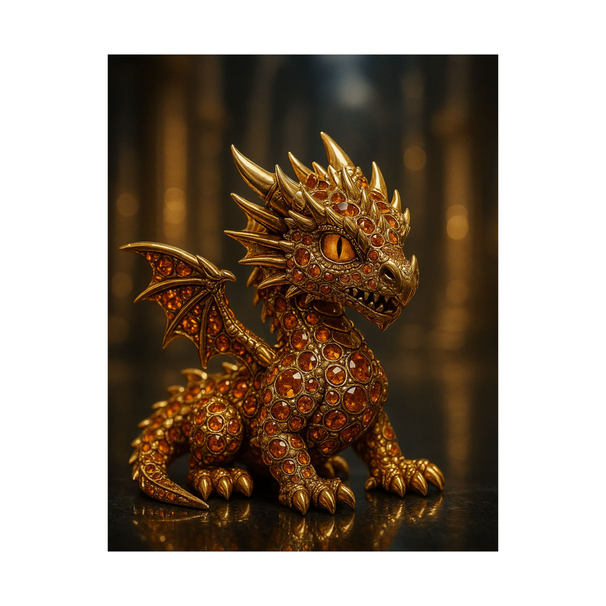 A Golden Orange Dragon Art Print, Satin Poster, Dragon Wall Art, Fantasy Decor, Gift for Gamers, Dragon Lover's Decoration