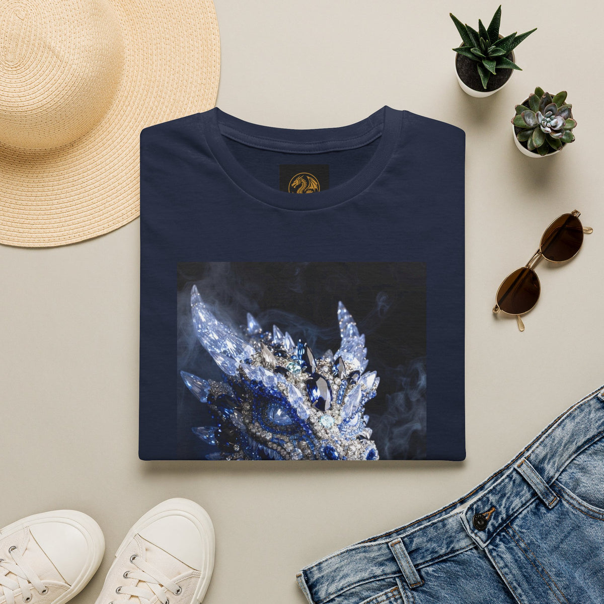 A Crystal Dragon Portrait T-Shirt — Mystical Blue Dragon Art Tee