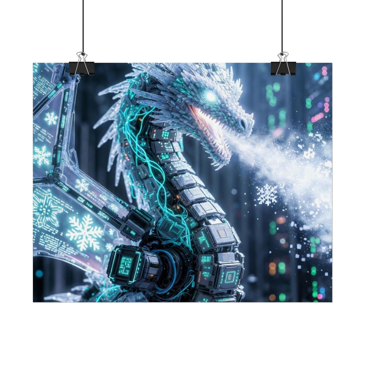 Rolled Poster — Cyber Ice Dragon Fantasy Art Print