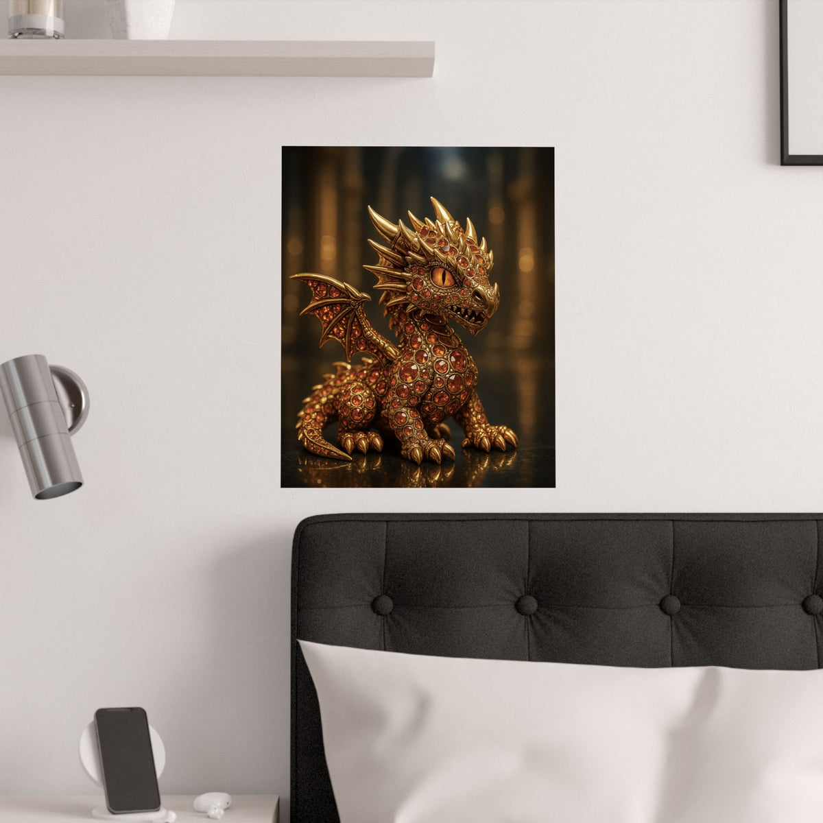 A Golden Orange Dragon Art Print, Satin Poster, Dragon Wall Art, Fantasy Decor, Gift for Gamers, Dragon Lover's Decoration