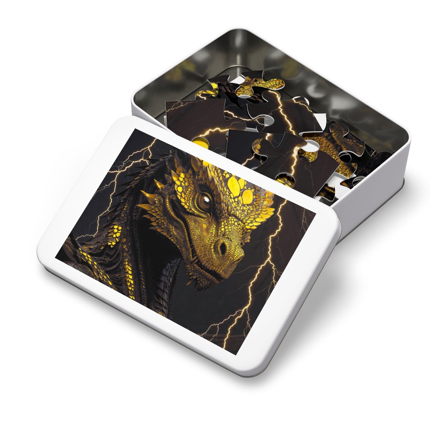 Dragon Gem Jigsaw Puzzle with Tin, Fantasy Puzzle, Kids Activities, Gifts for Game Lovers, Unique Collectible Piece