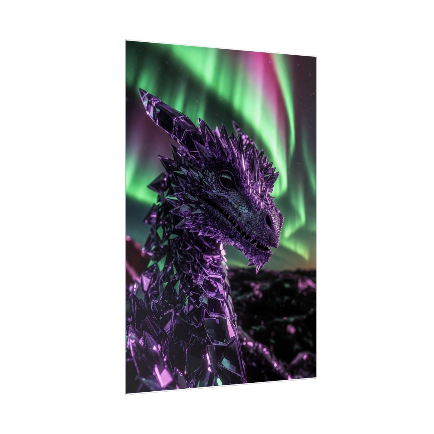 Aurora Dragon Rolled Poster — Purple Crystal Dragon Wall Art
