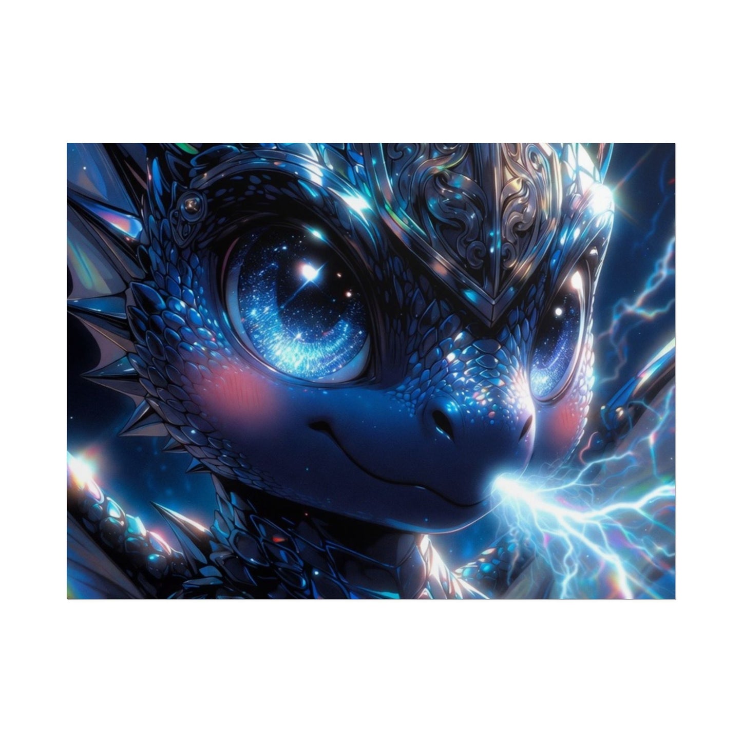 Shiny Blue Dragon Rolled Poster — Cute Electric Fantasy Wall Art