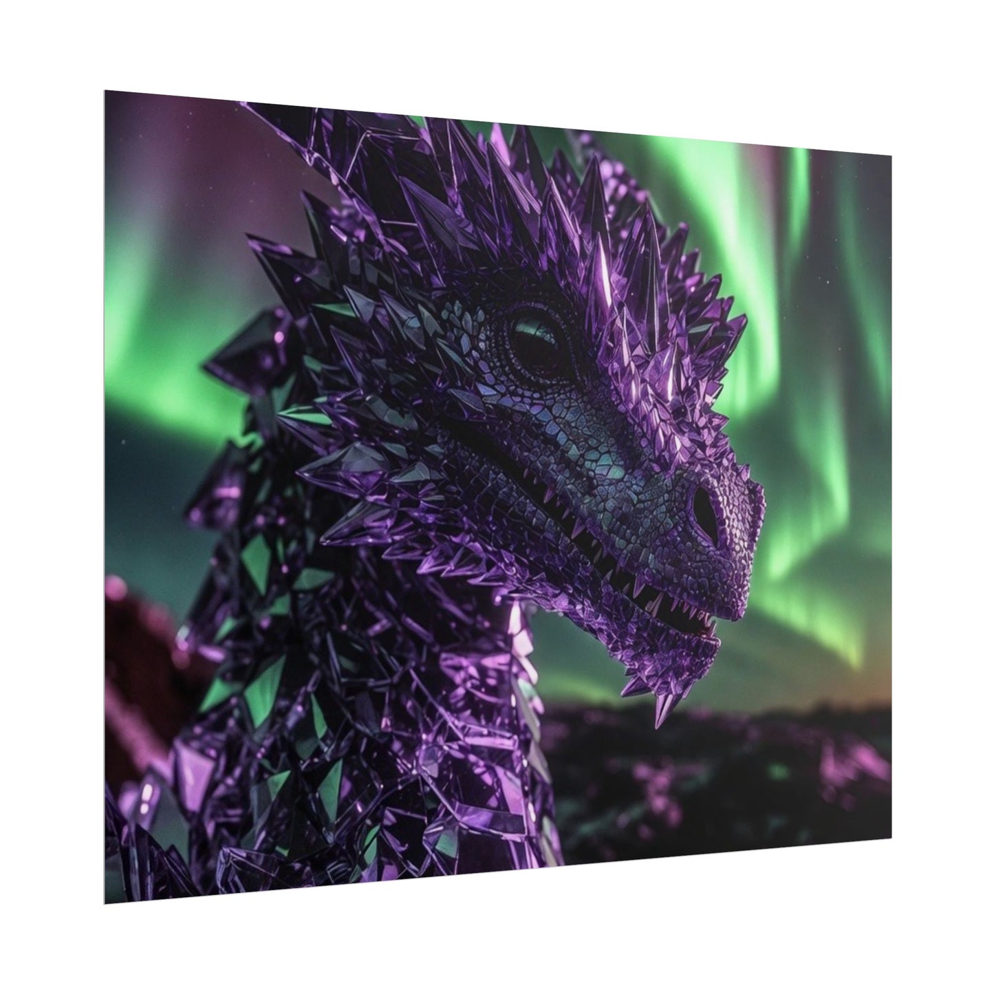 Aurora Dragon Rolled Poster — Purple Crystal Dragon Wall Art