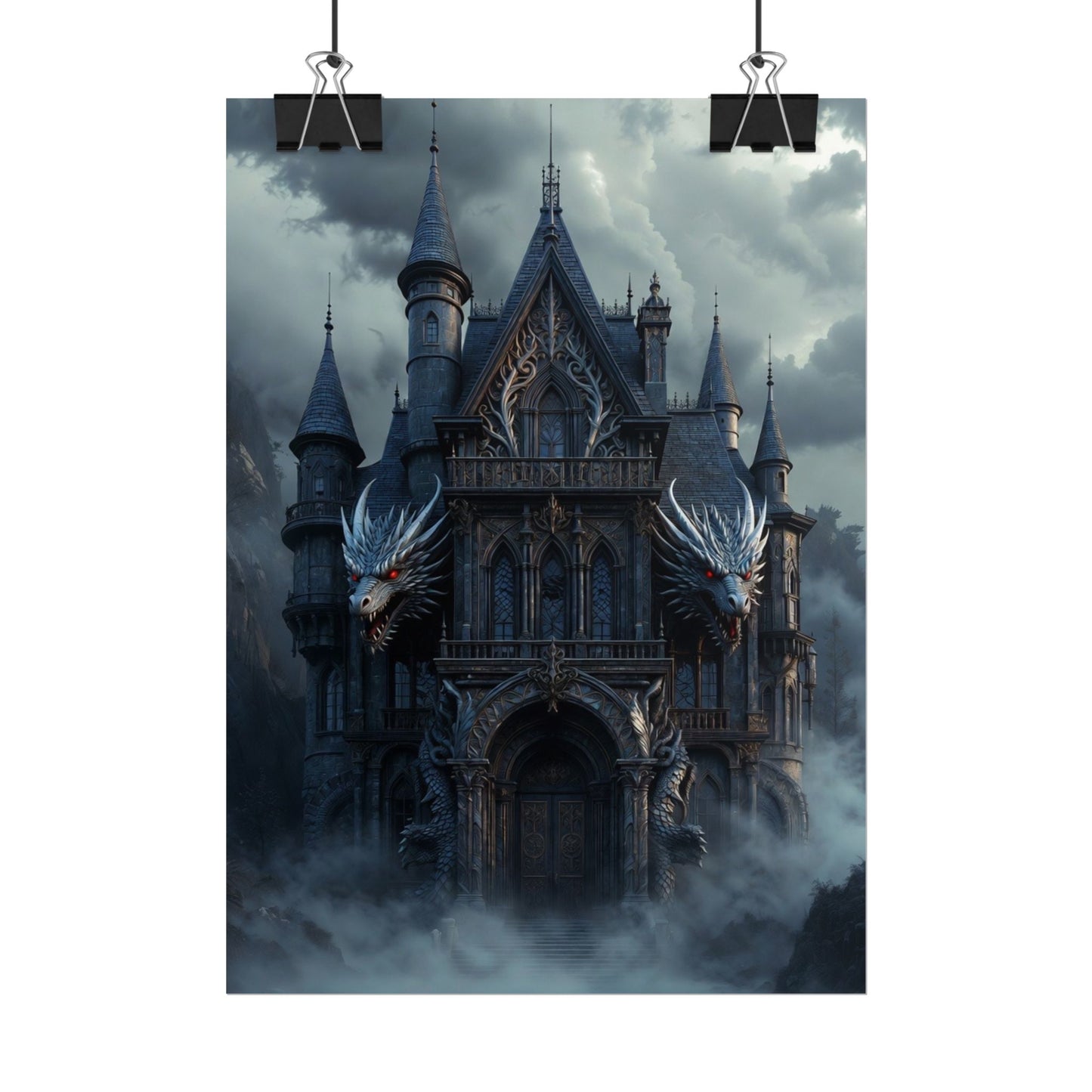 Gothic Dragon Castle Rolled Poster — Dark Fantasy Wall Art