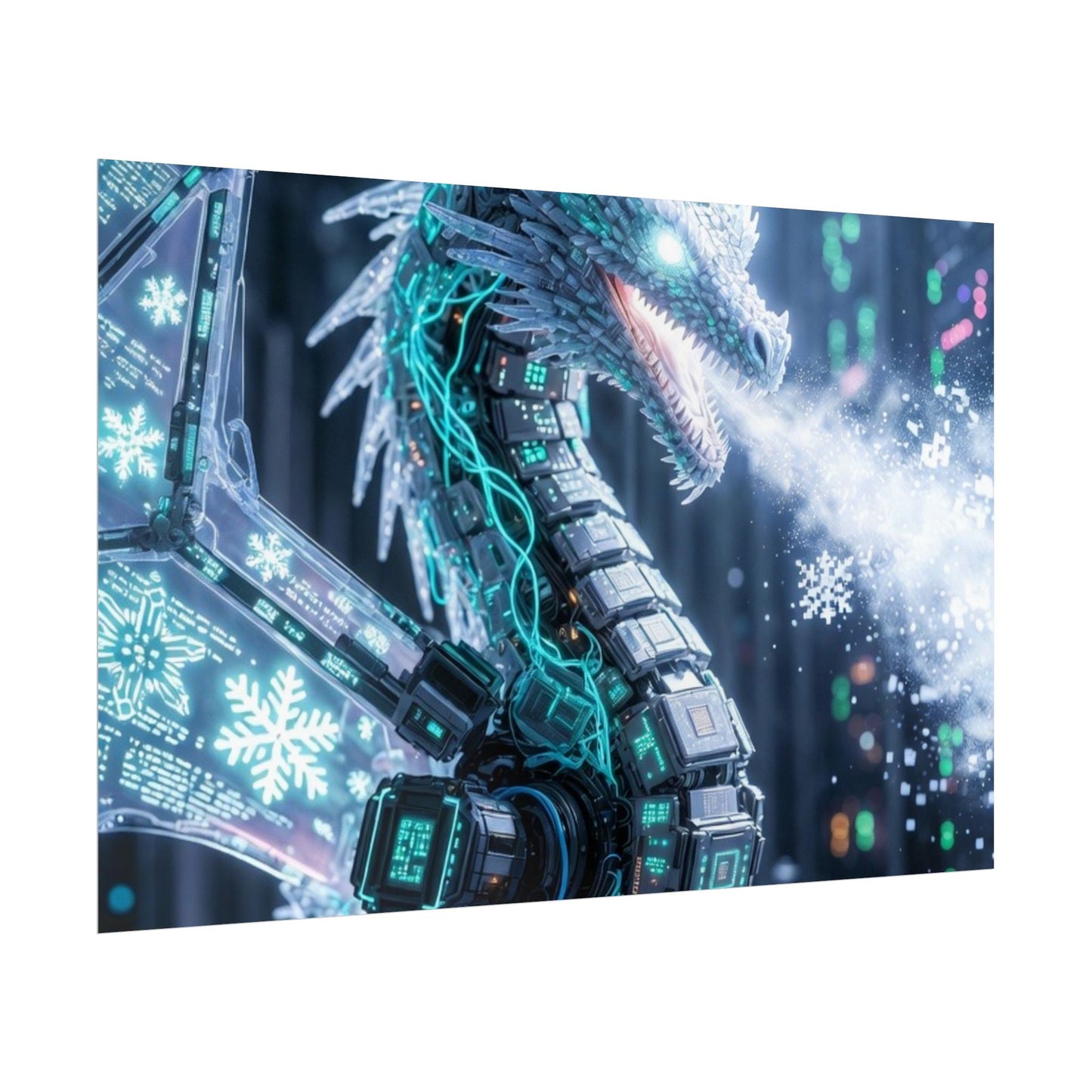 Rolled Poster — Cyber Ice Dragon Fantasy Art Print