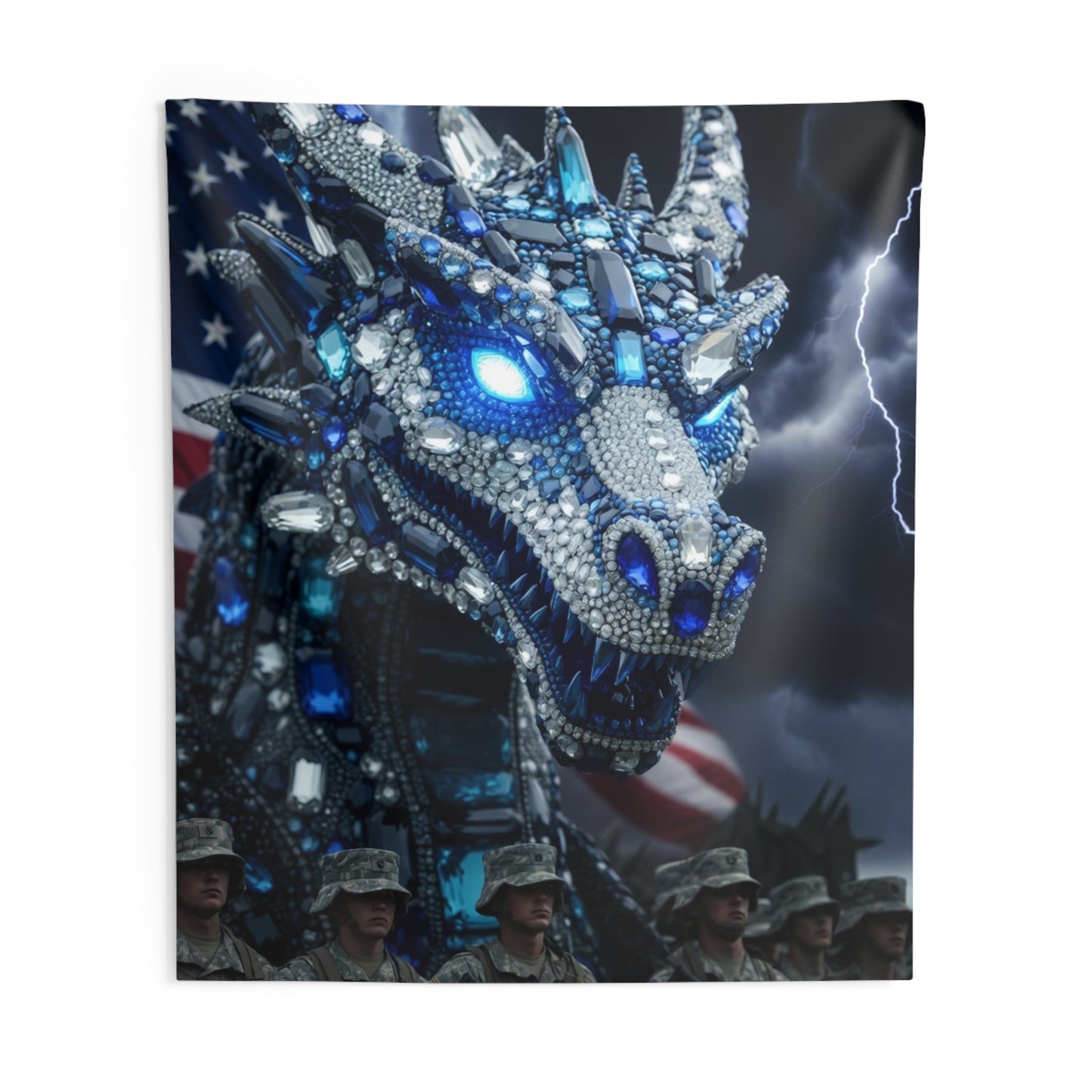 Patriotic Crystal Dragon Wall Tapestry — Military Tribute Indoor Decor