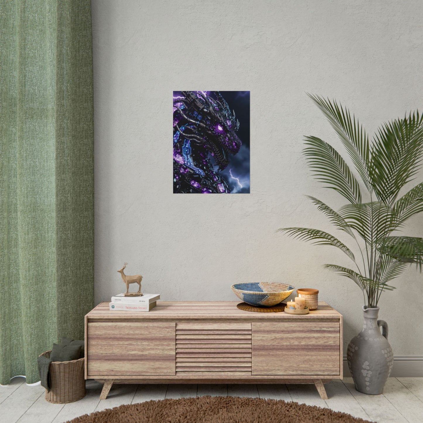 Rolled Poster — Cyberpunk Dragon Storm Art Print