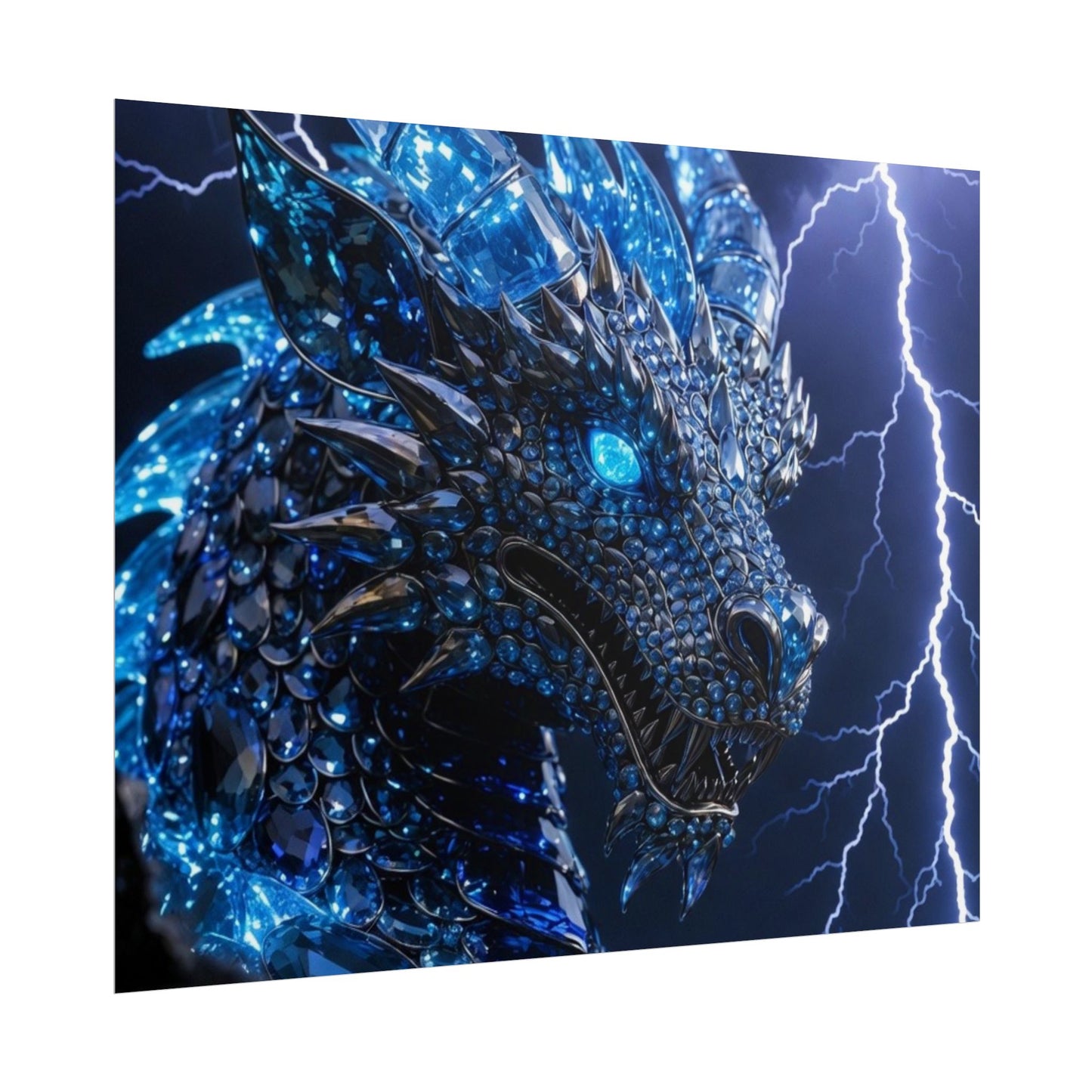 Blue Lightning Dragon Poster — Fantasy Wall Art Rolled Poster