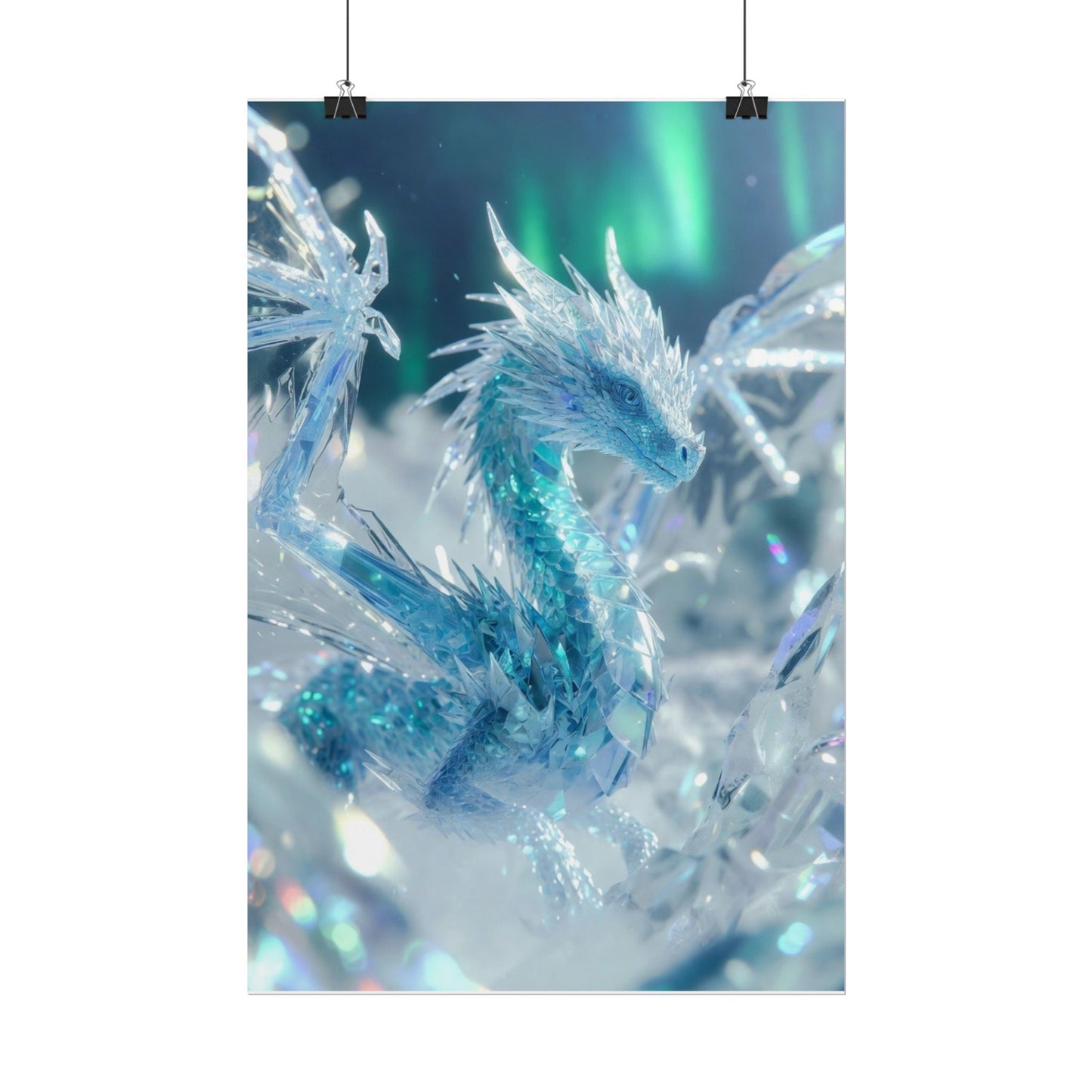 Ice Crystal Dragon Poster — Fantasy Aurora Wall Art (Rolled Poster)