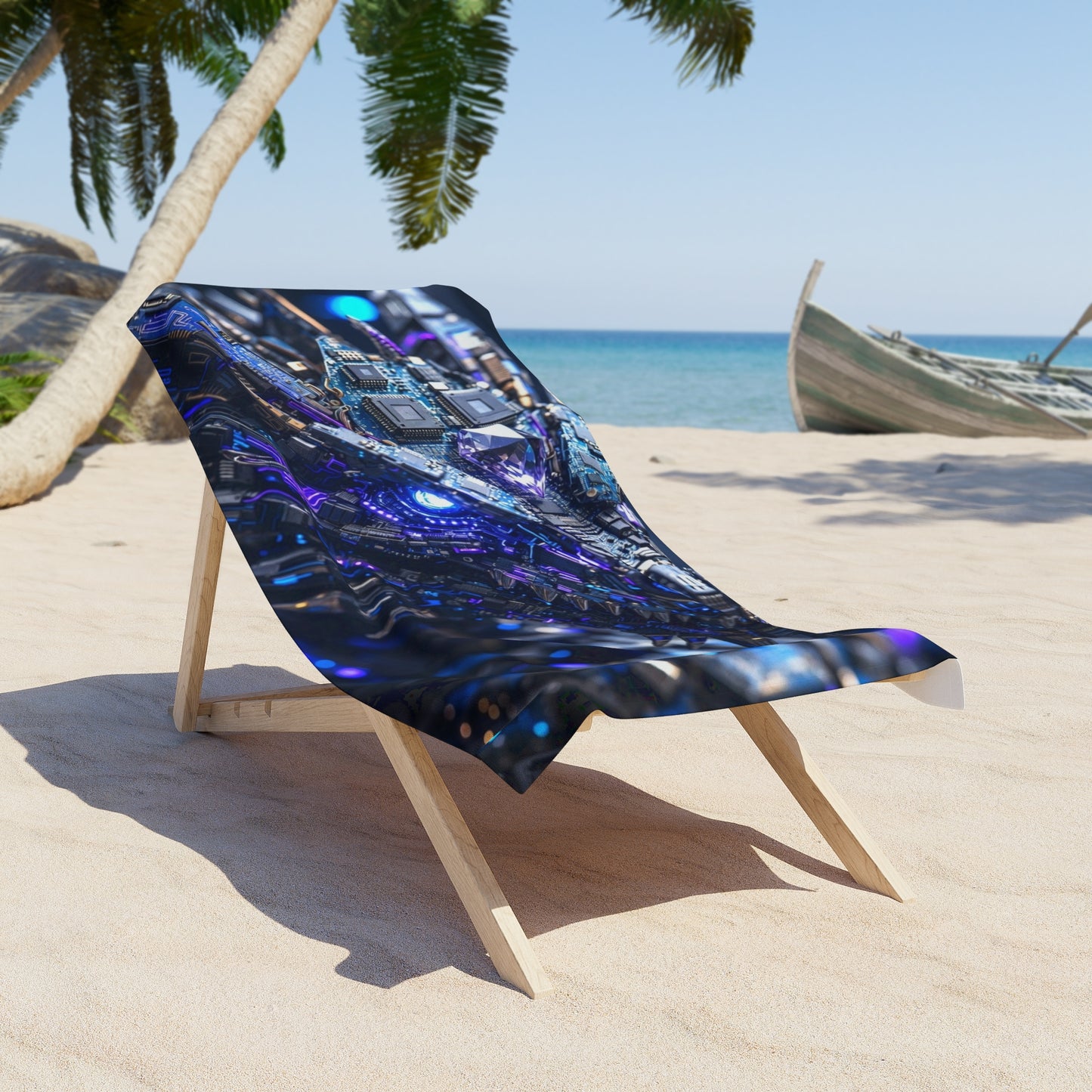 Cybernetic Dragon Beach Towel — Futuristic Blue Tech Shark Design