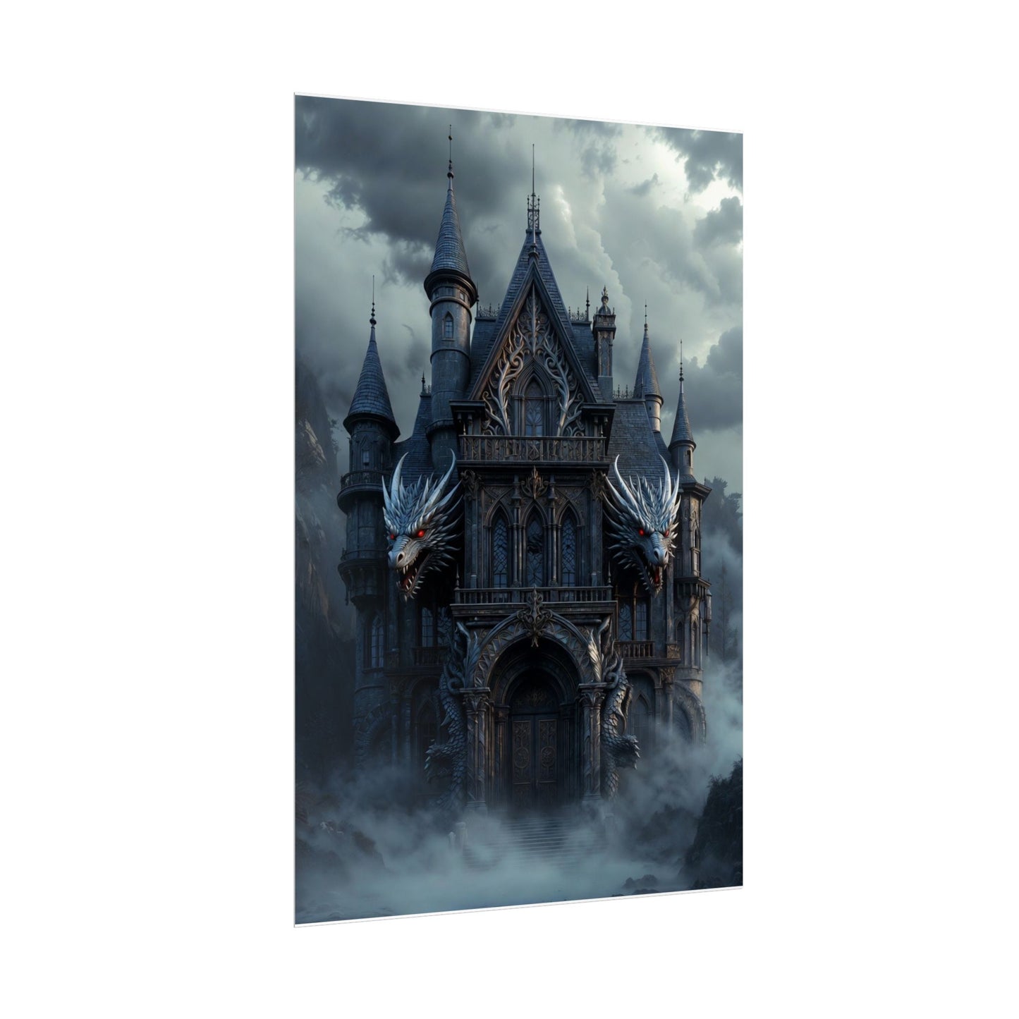Gothic Dragon Castle Rolled Poster — Dark Fantasy Wall Art